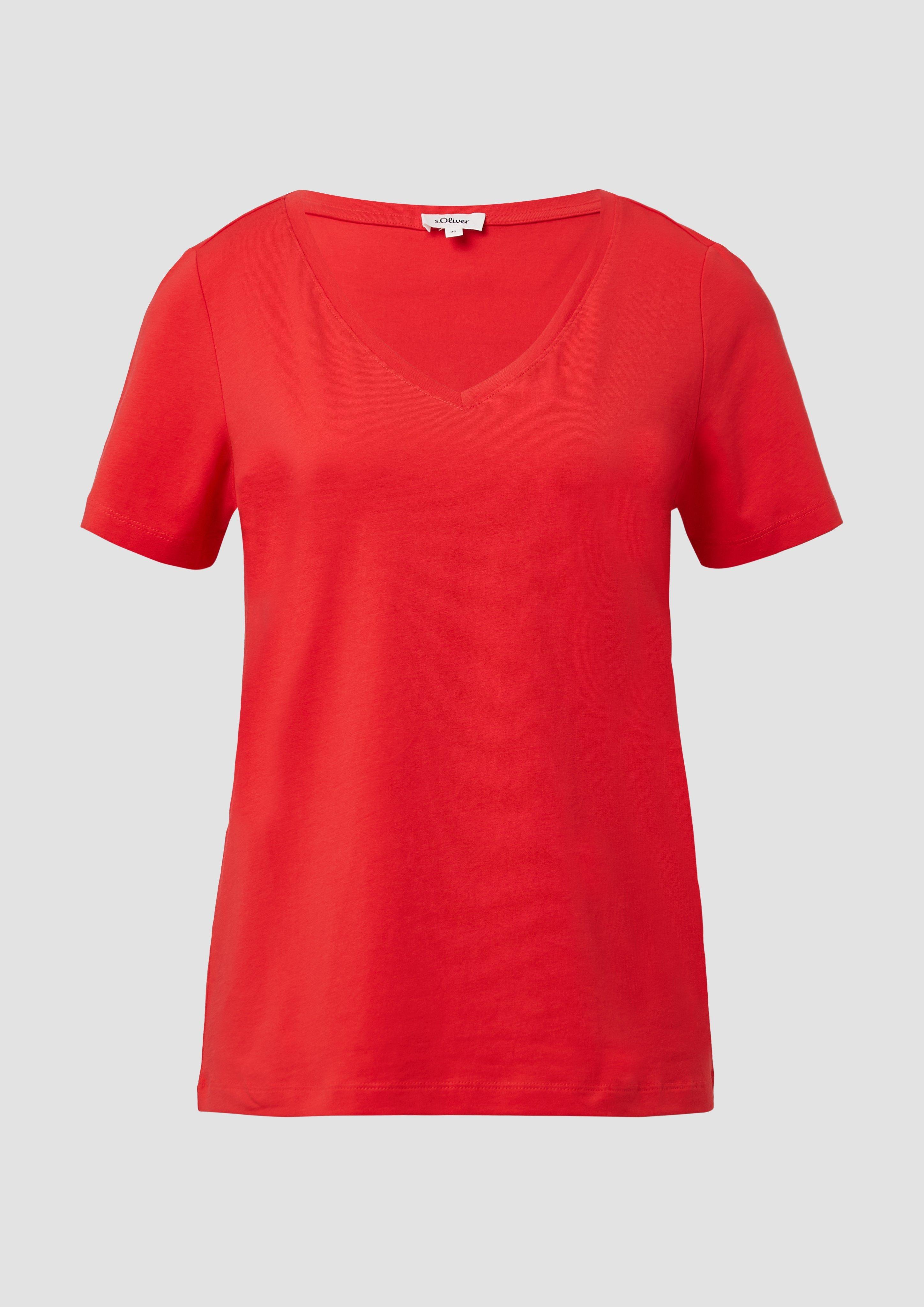 s.Oliver - T-Shirt mit V-Ausschnitt, Damen, rot
