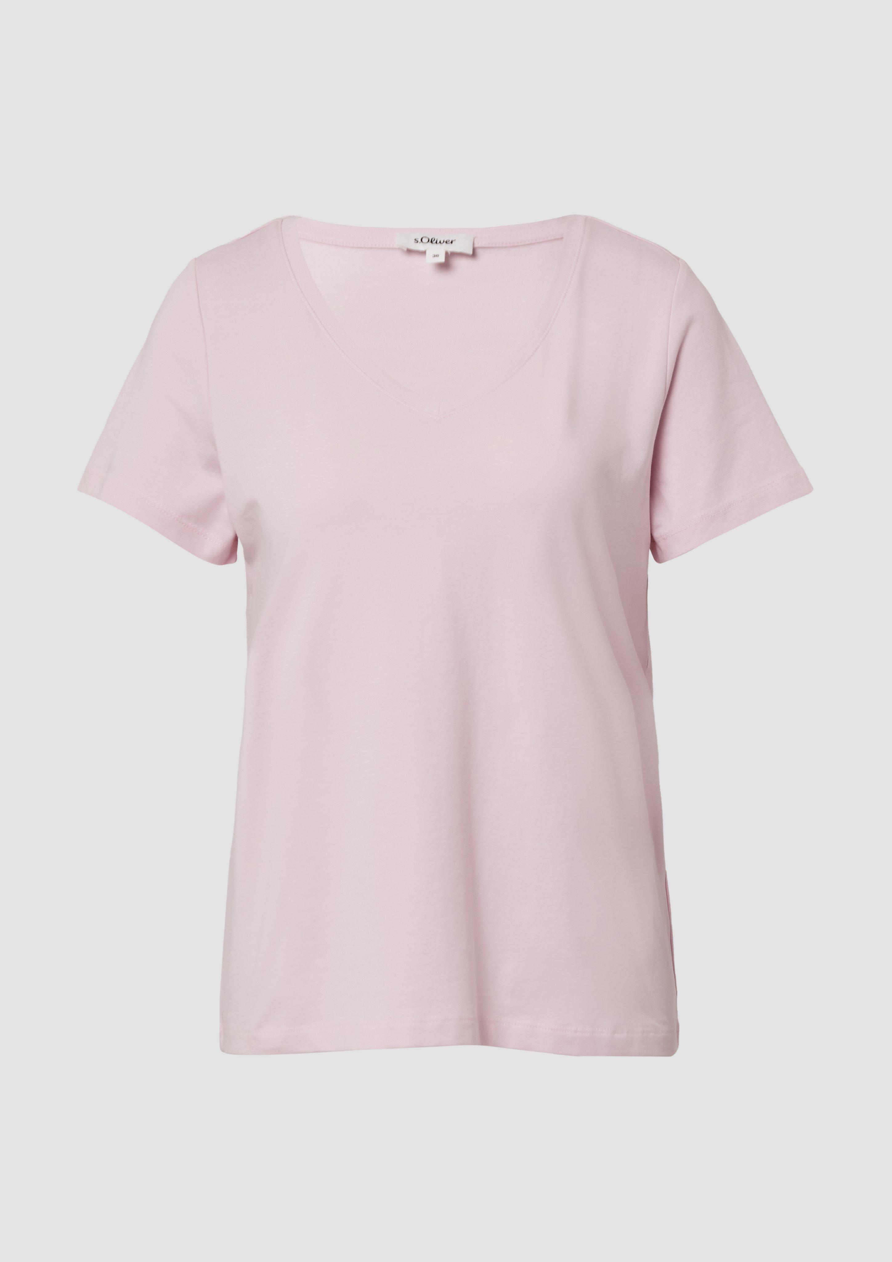 s.Oliver - T-Shirt mit V-Ausschnitt, Damen, Rosa