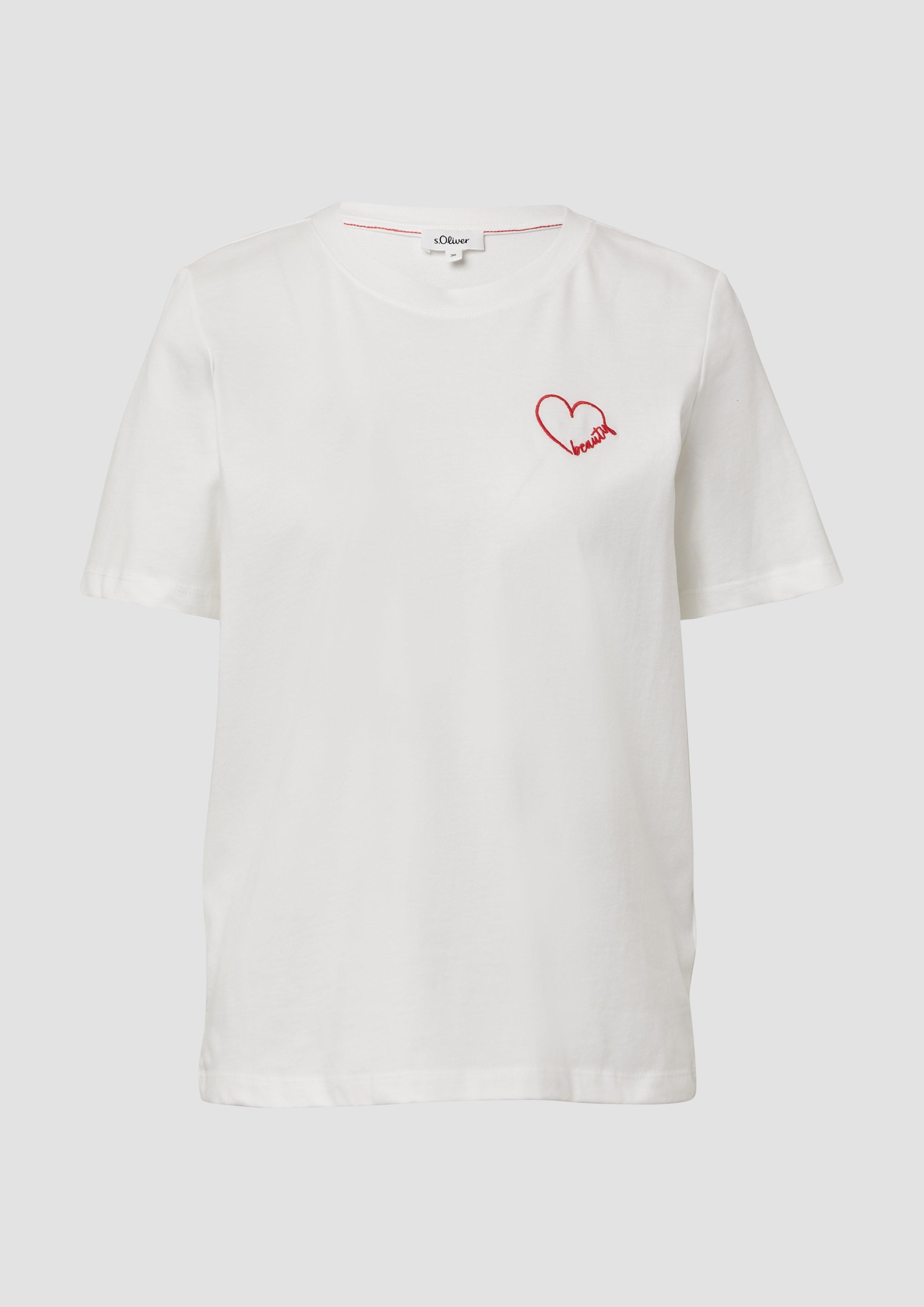s.Oliver - Jerseyshirt aus Baumwolle mit Stickerei, Damen, creme