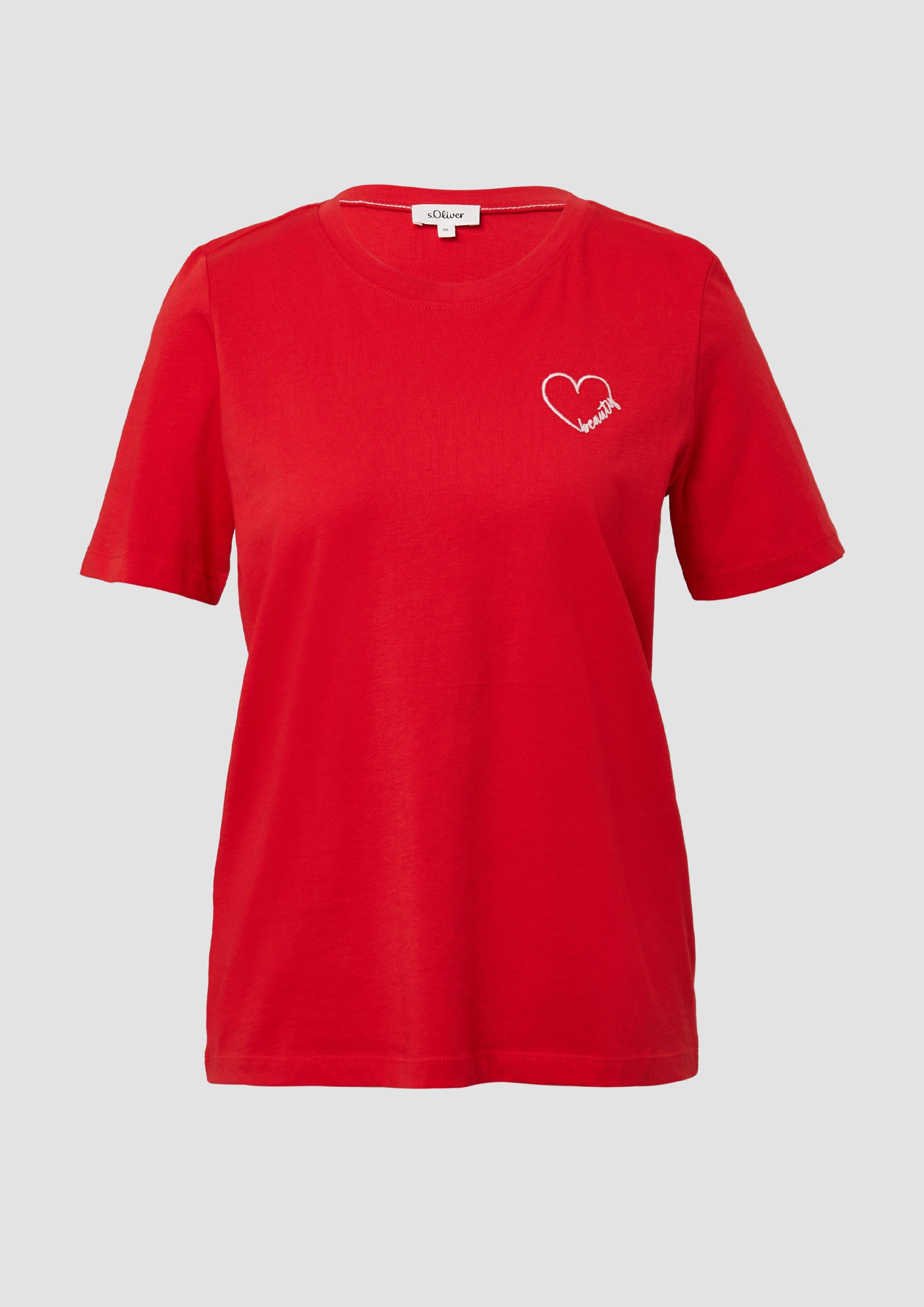 s.Oliver - Jerseyshirt aus Baumwolle mit Stickerei, Damen, rot