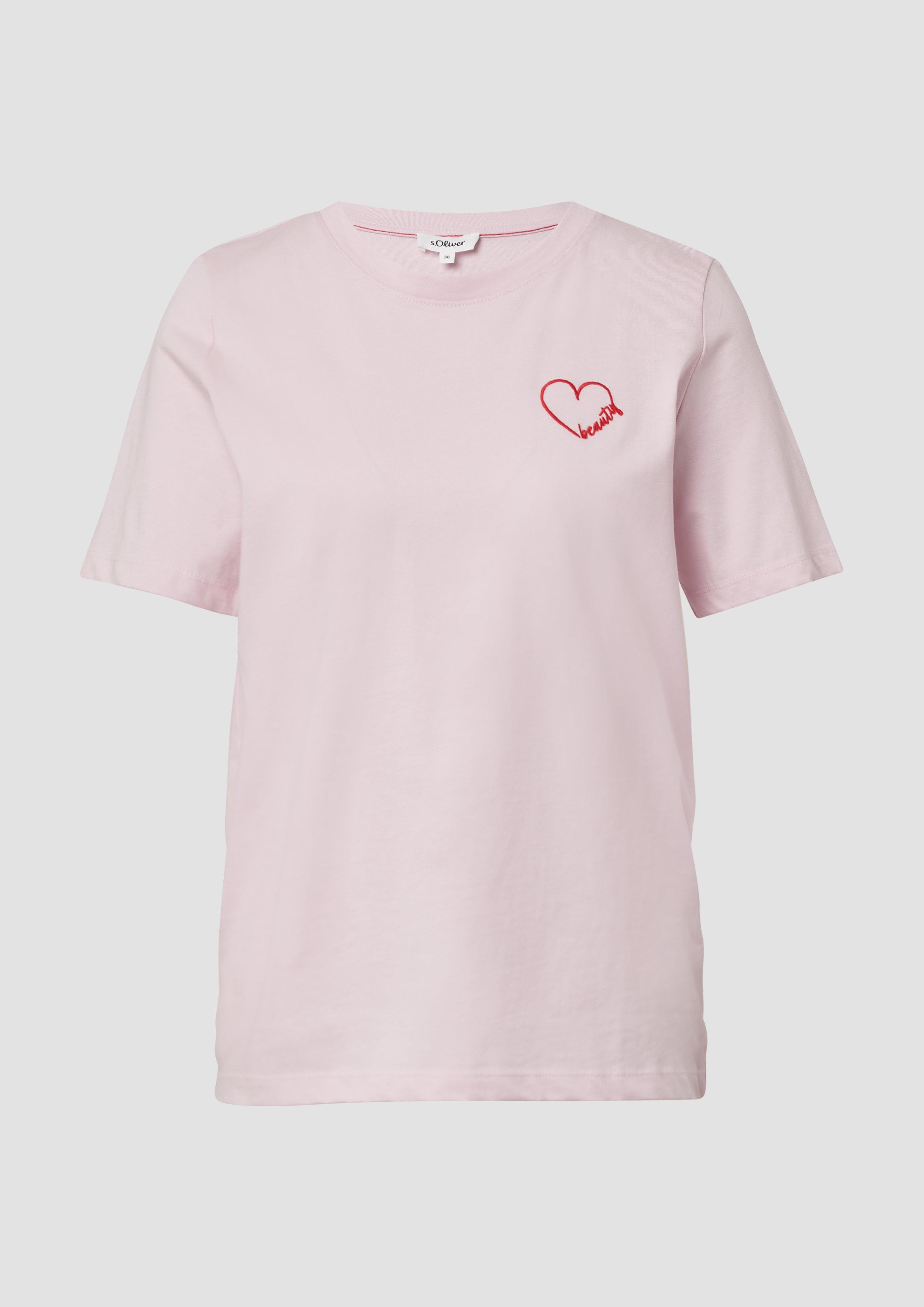 s.Oliver - Jerseyshirt aus Baumwolle mit Stickerei, Damen, Rosa