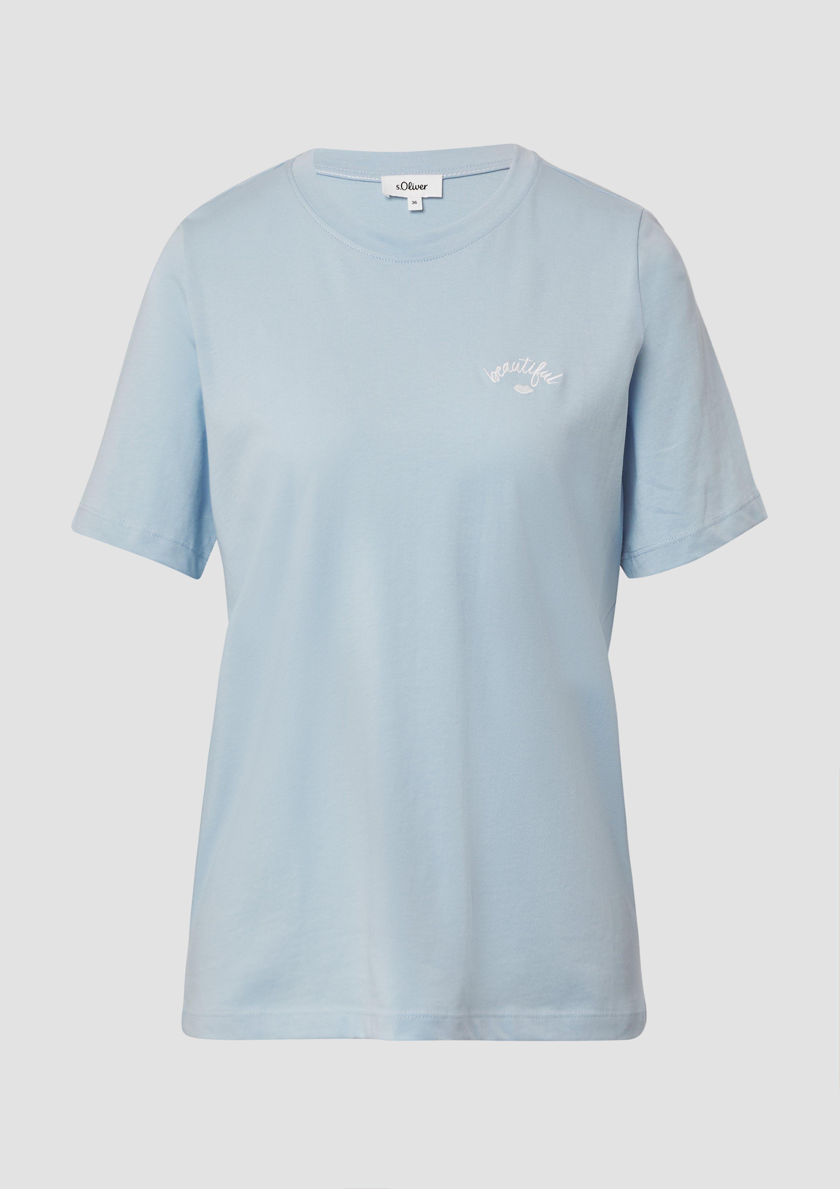 s.Oliver - Jerseyshirt aus Baumwolle mit Stickerei, Damen, blau