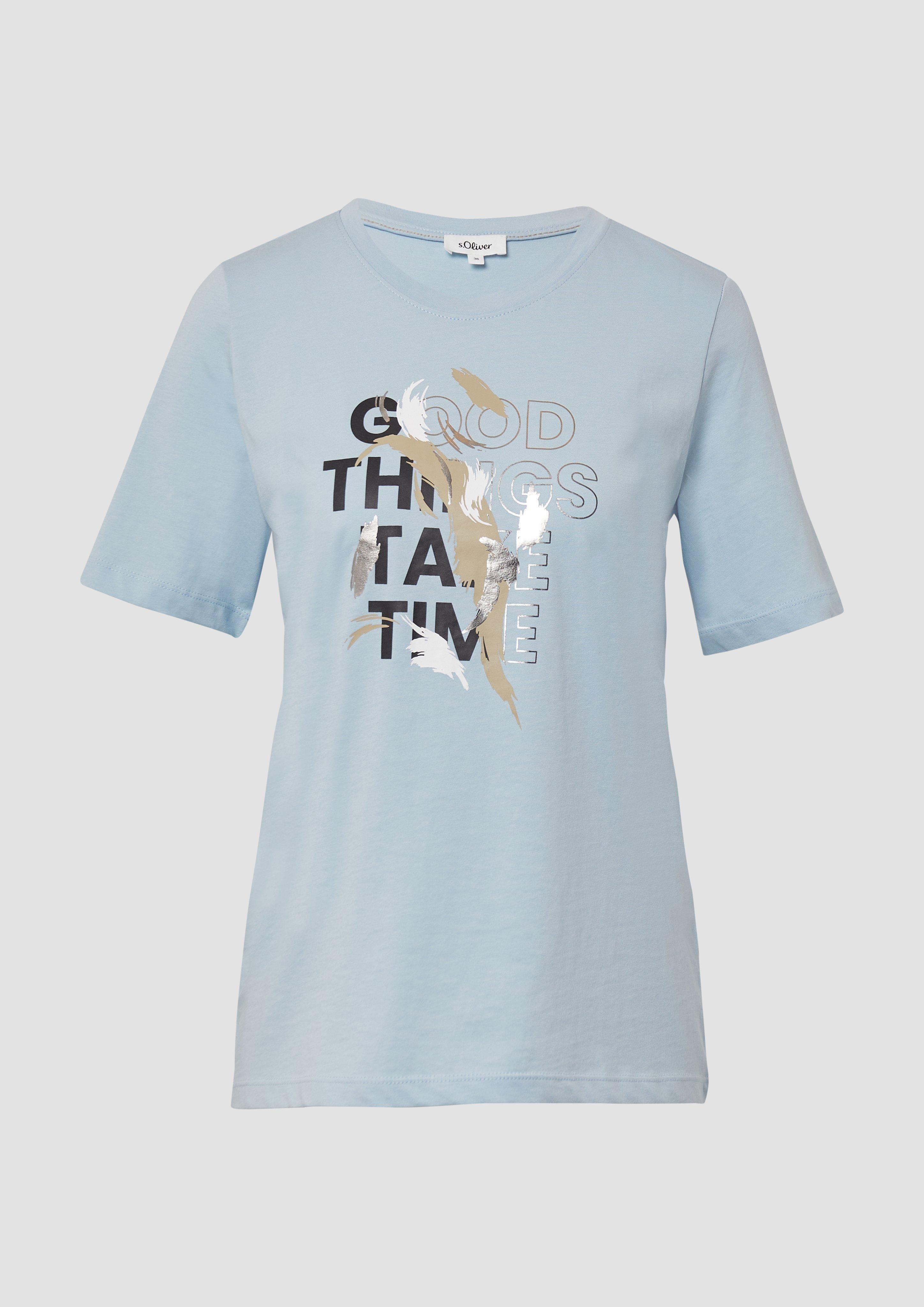 s.Oliver - Jerseyshirt aus Baumwolle mit Stickerei, Damen, blau