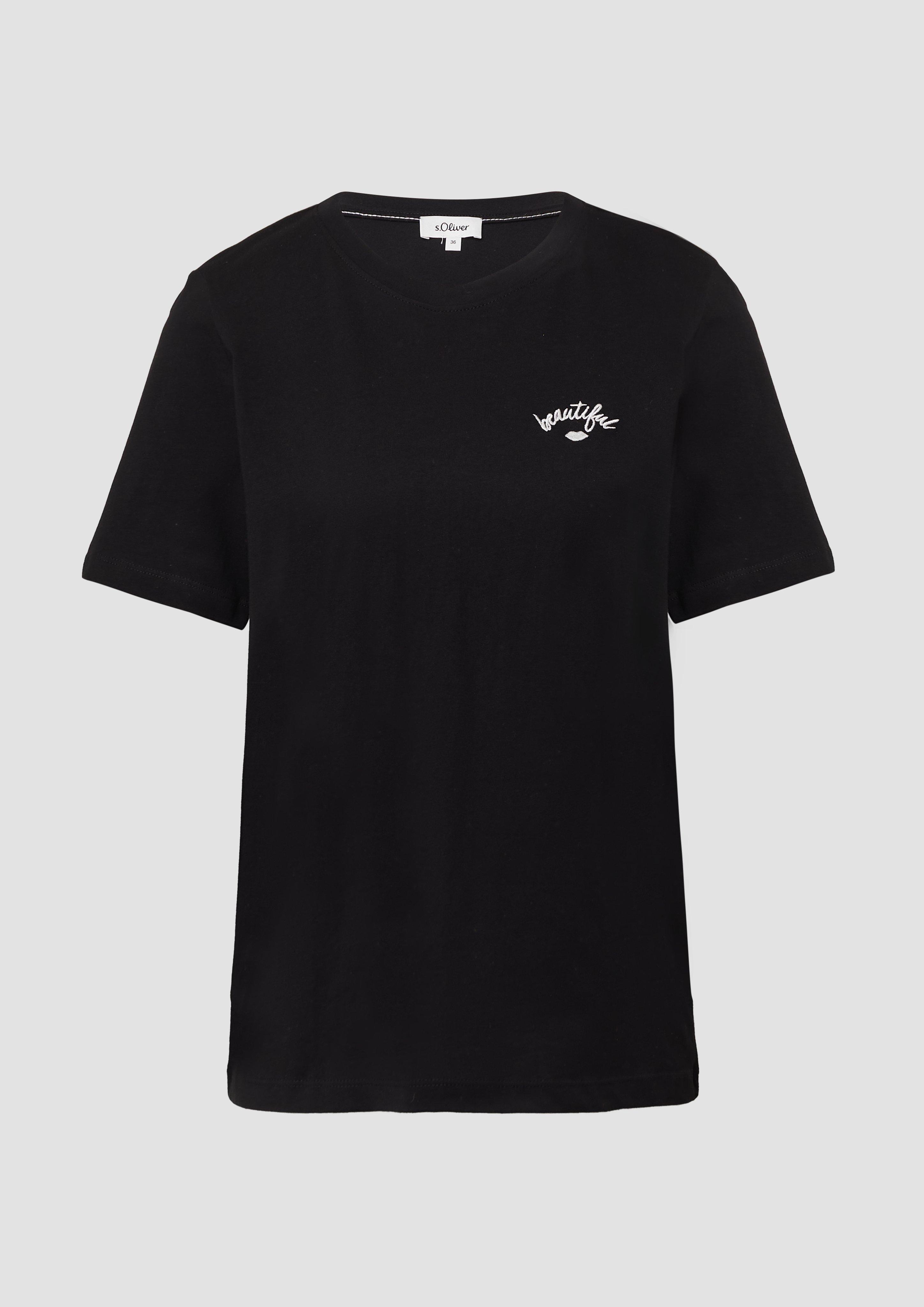 s.Oliver - Jerseyshirt aus Baumwolle mit Stickerei, Damen, schwarz