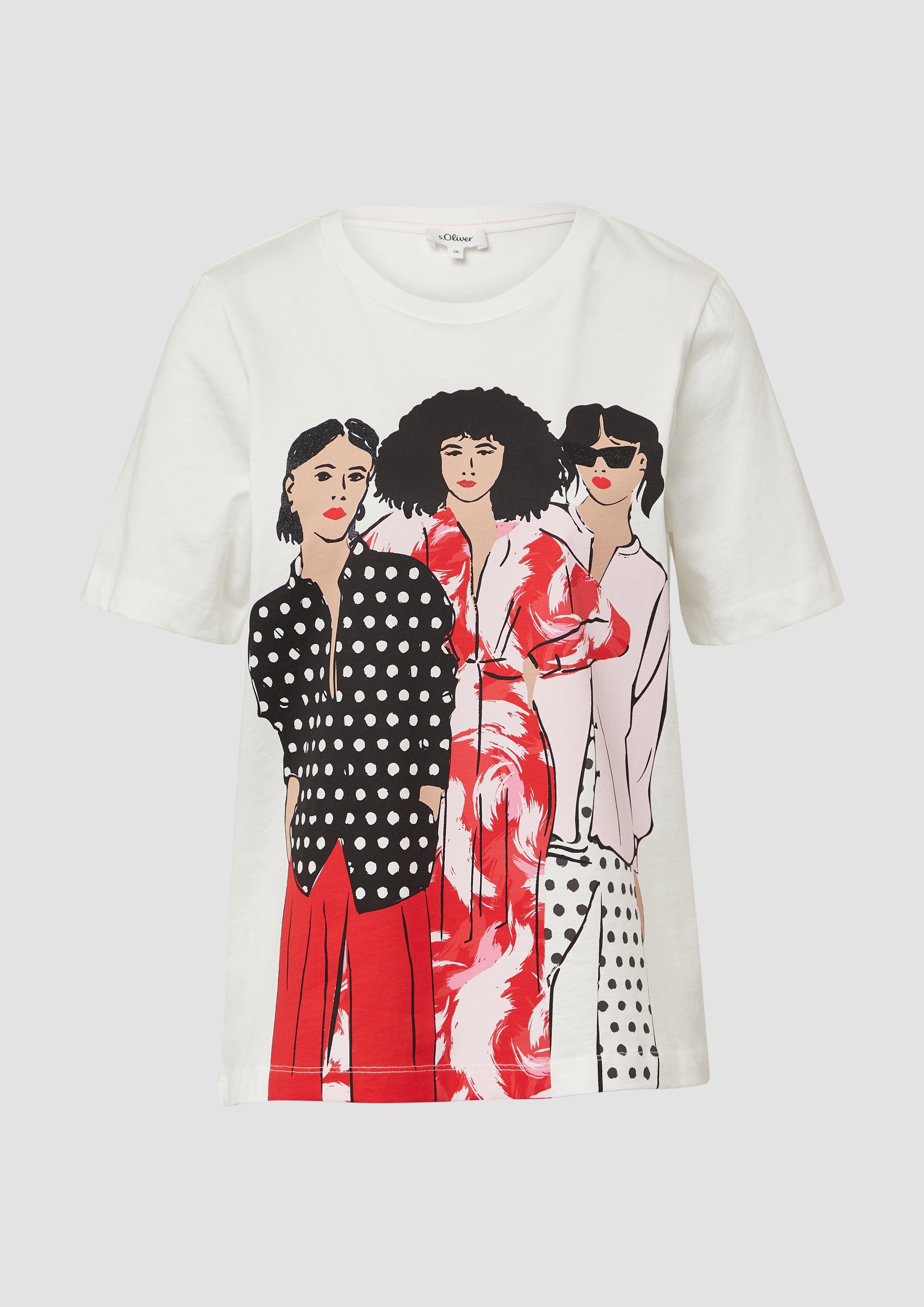 s.Oliver - Jerseyshirt im Relaxed Fit mit Effekt-Artwork, Damen, creme