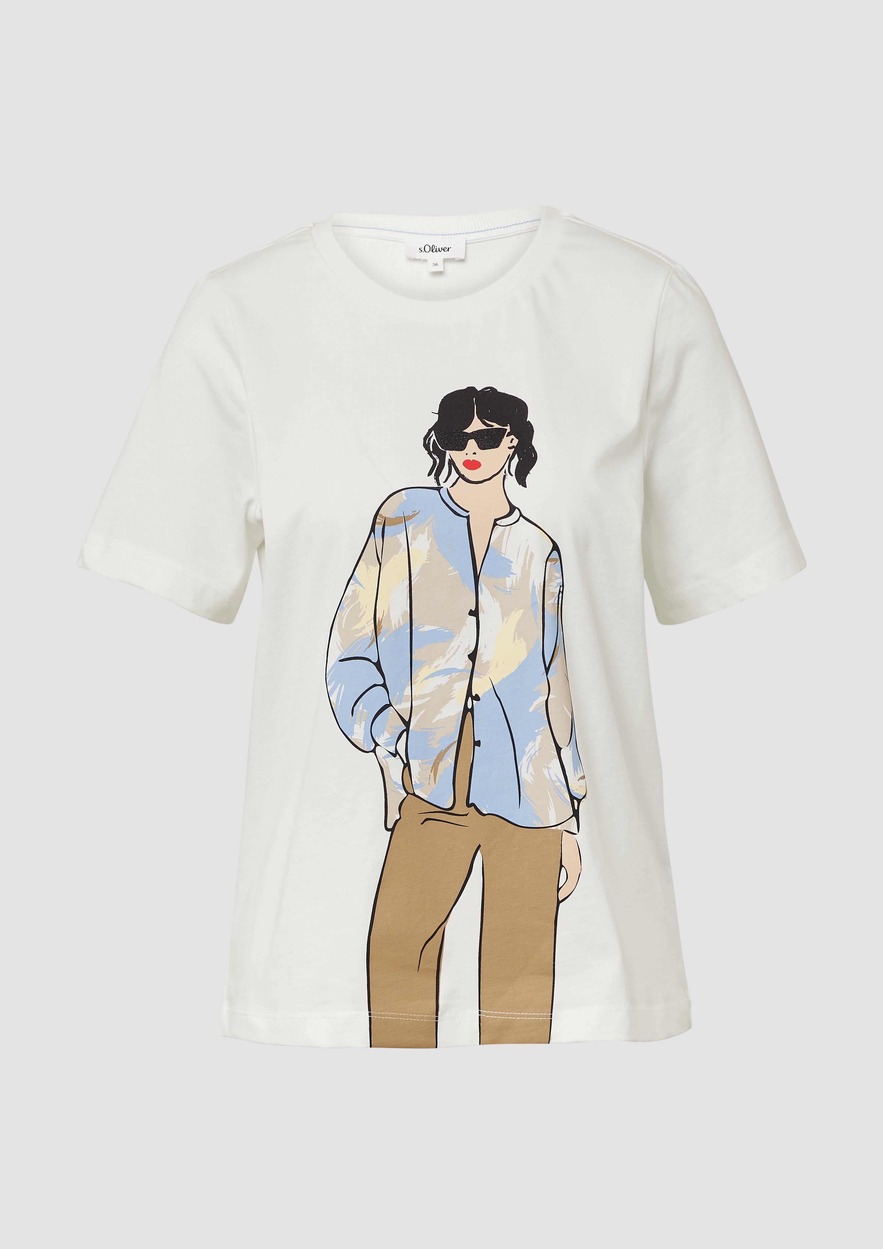 s.Oliver - Jerseyshirt im Relaxed Fit mit Effekt-Artwork, Damen, creme