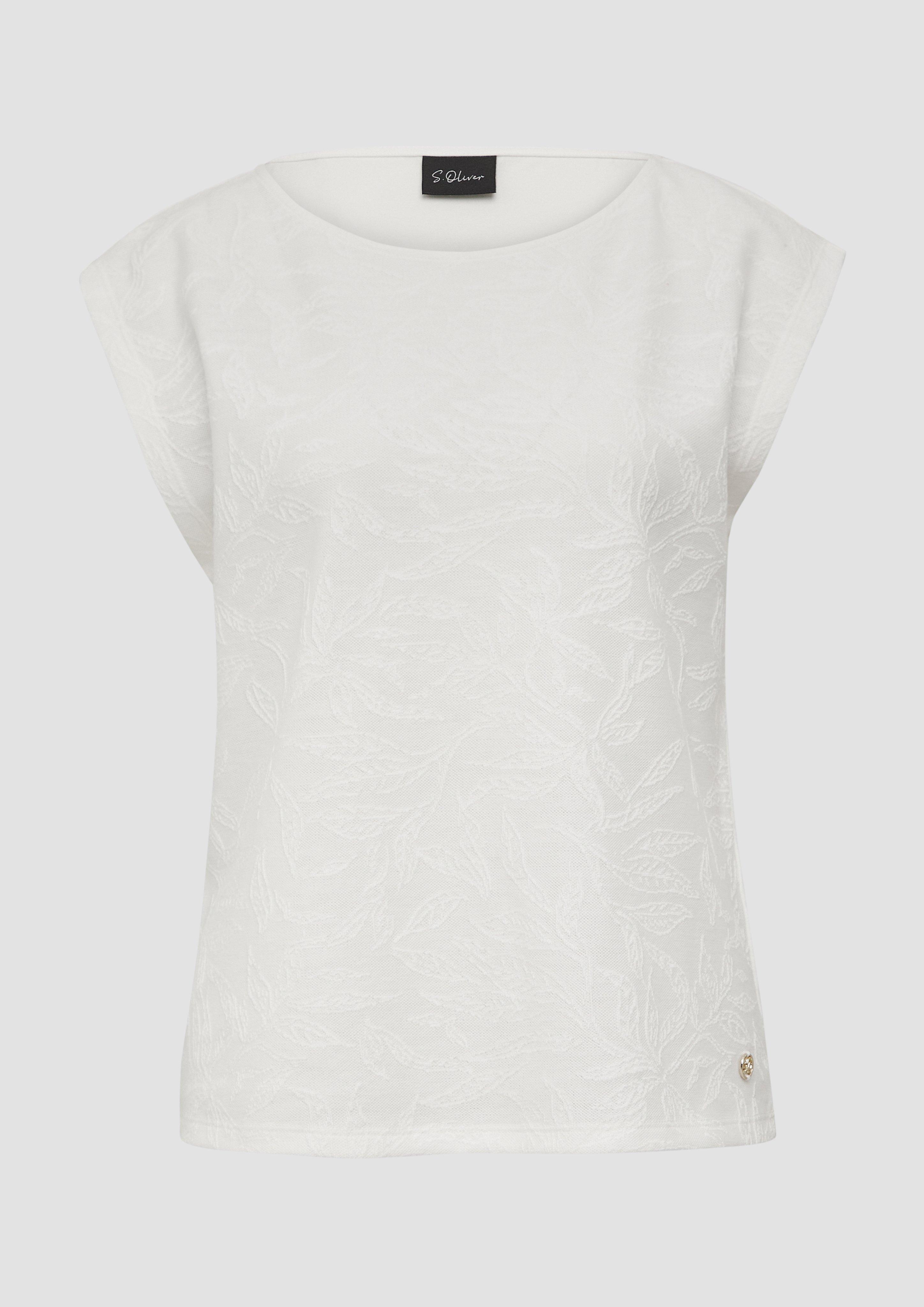 s.Oliver - T-Shirt mit Strukturmuster, Damen, creme