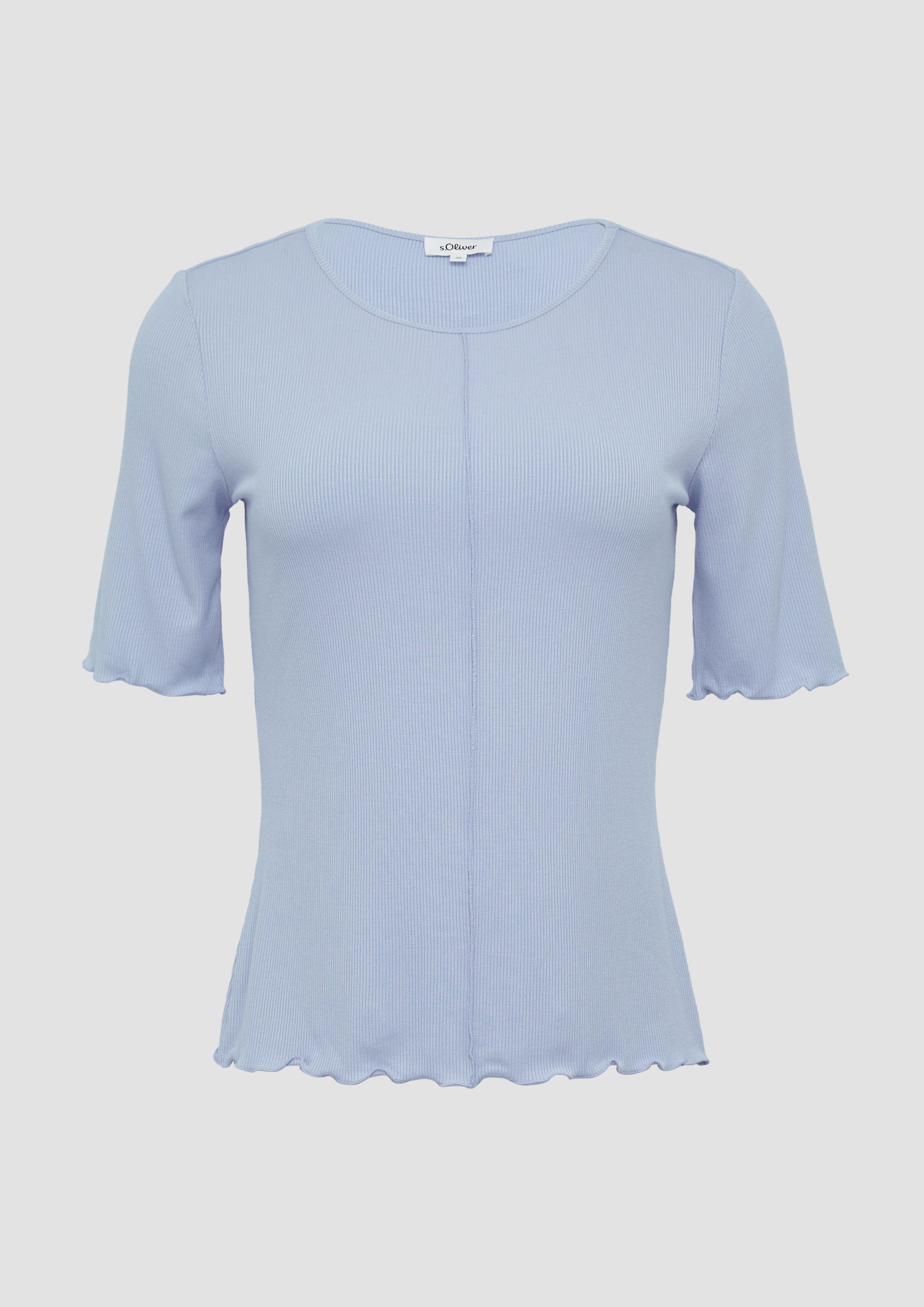 s.Oliver - Geripptes Slim-Fit-Shirt mit Nahtdetail, Damen, blau