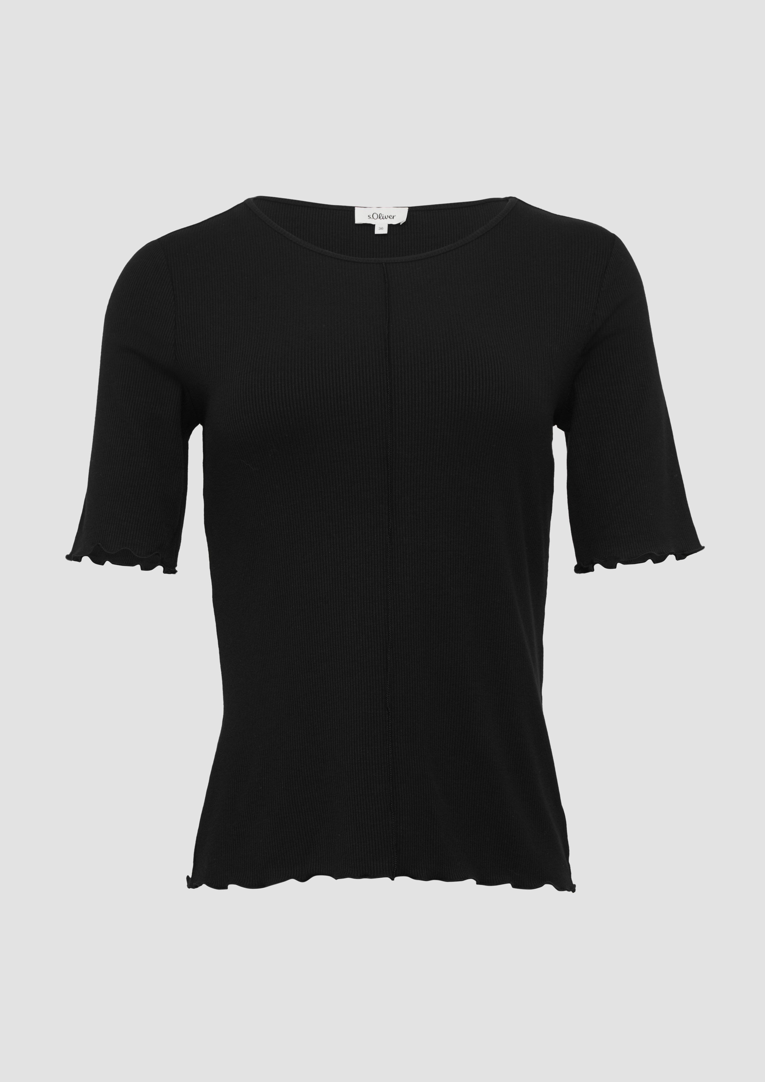 s.Oliver - Geripptes Slim-Fit-Shirt mit Nahtdetail, Damen, schwarz
