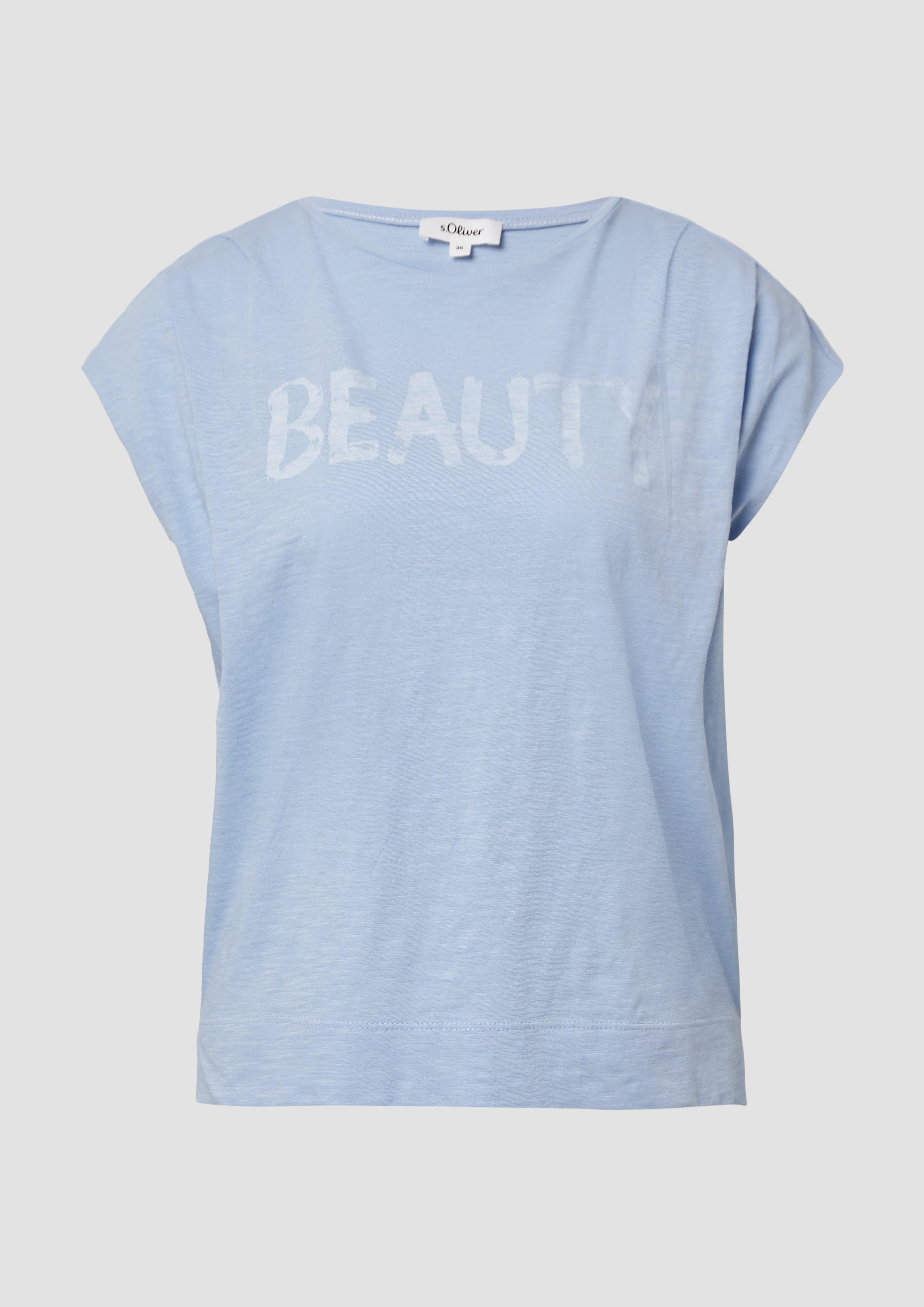 s.Oliver - Ärmelloses T-Shirt im Relaxed Fit mit Frontprint, Damen, blau