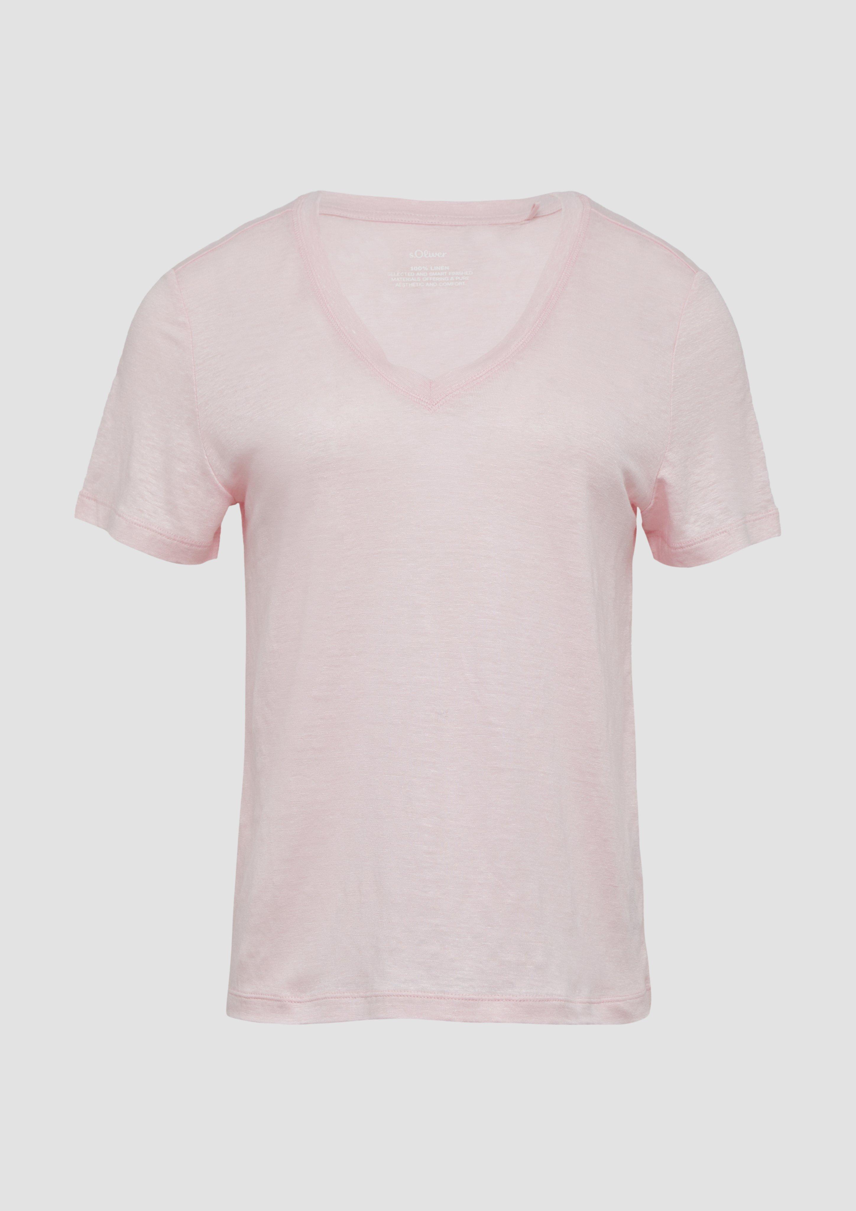 s.Oliver - T-Shirt aus Leinen mit V-Ausschnitt, Damen, Rosa