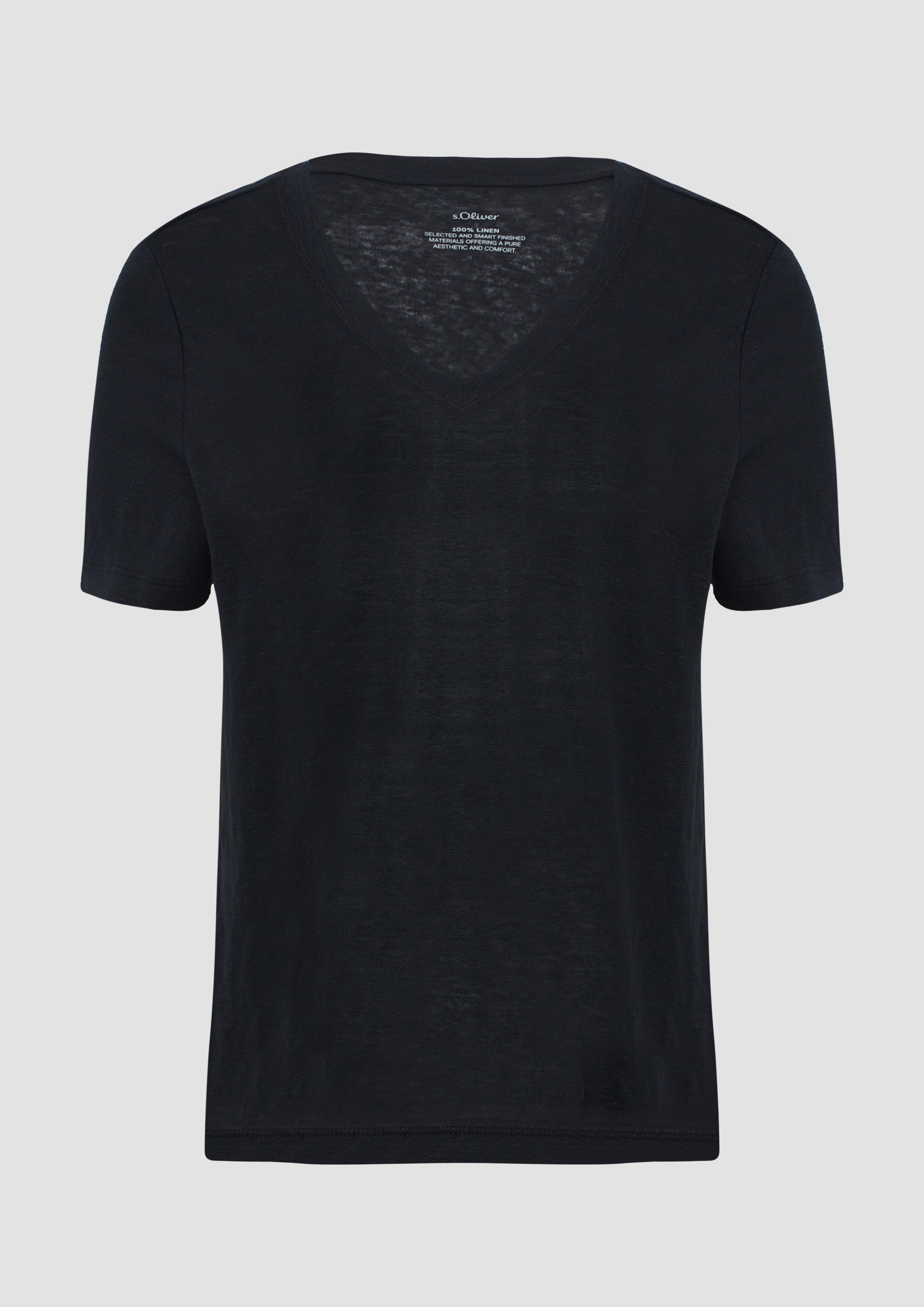 s.Oliver - T-Shirt aus Leinen mit V-Ausschnitt, Damen, schwarz