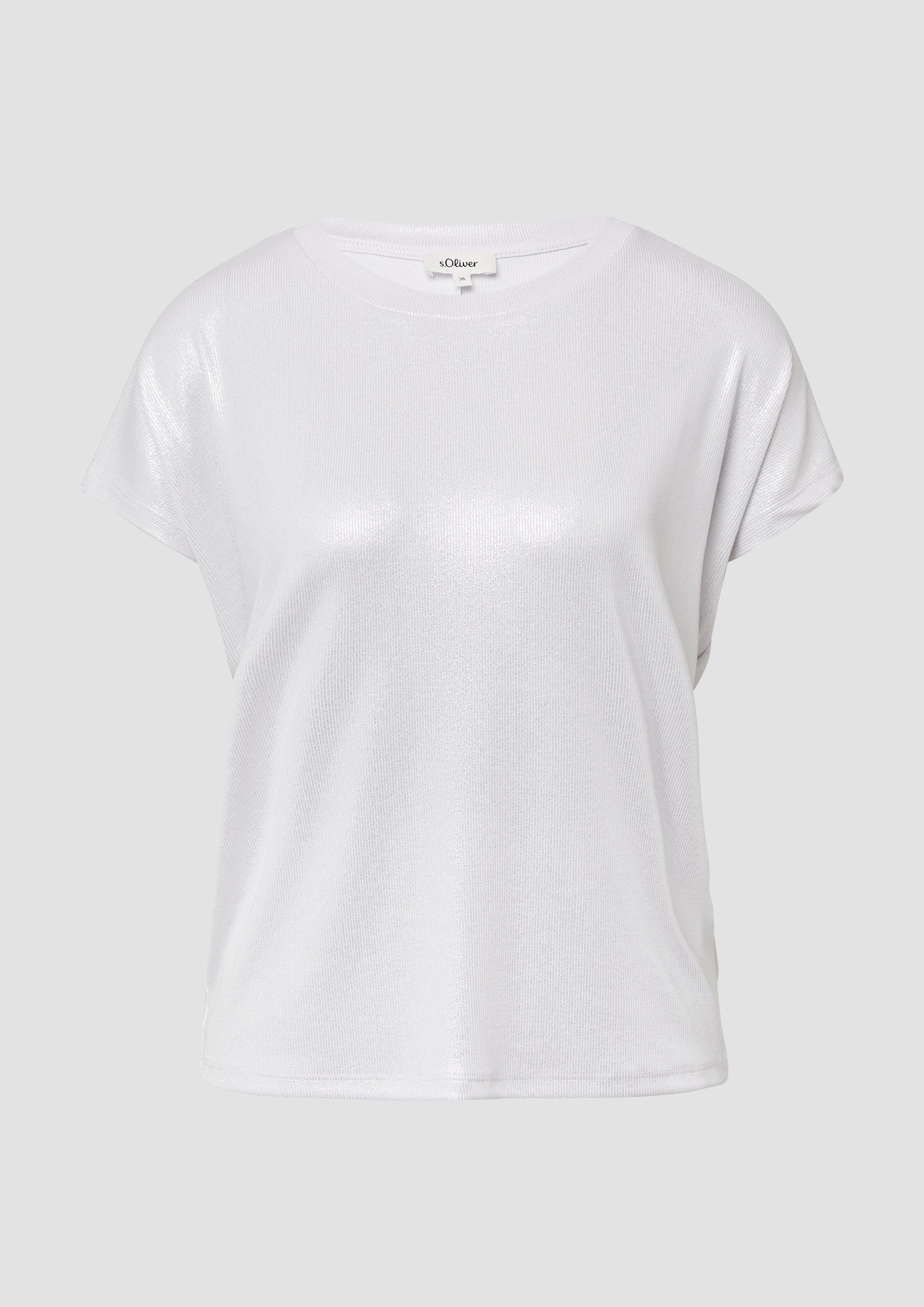 s.Oliver - Schimmerndes T-Shirt mit überschnittenen Schultern, Damen, weiß