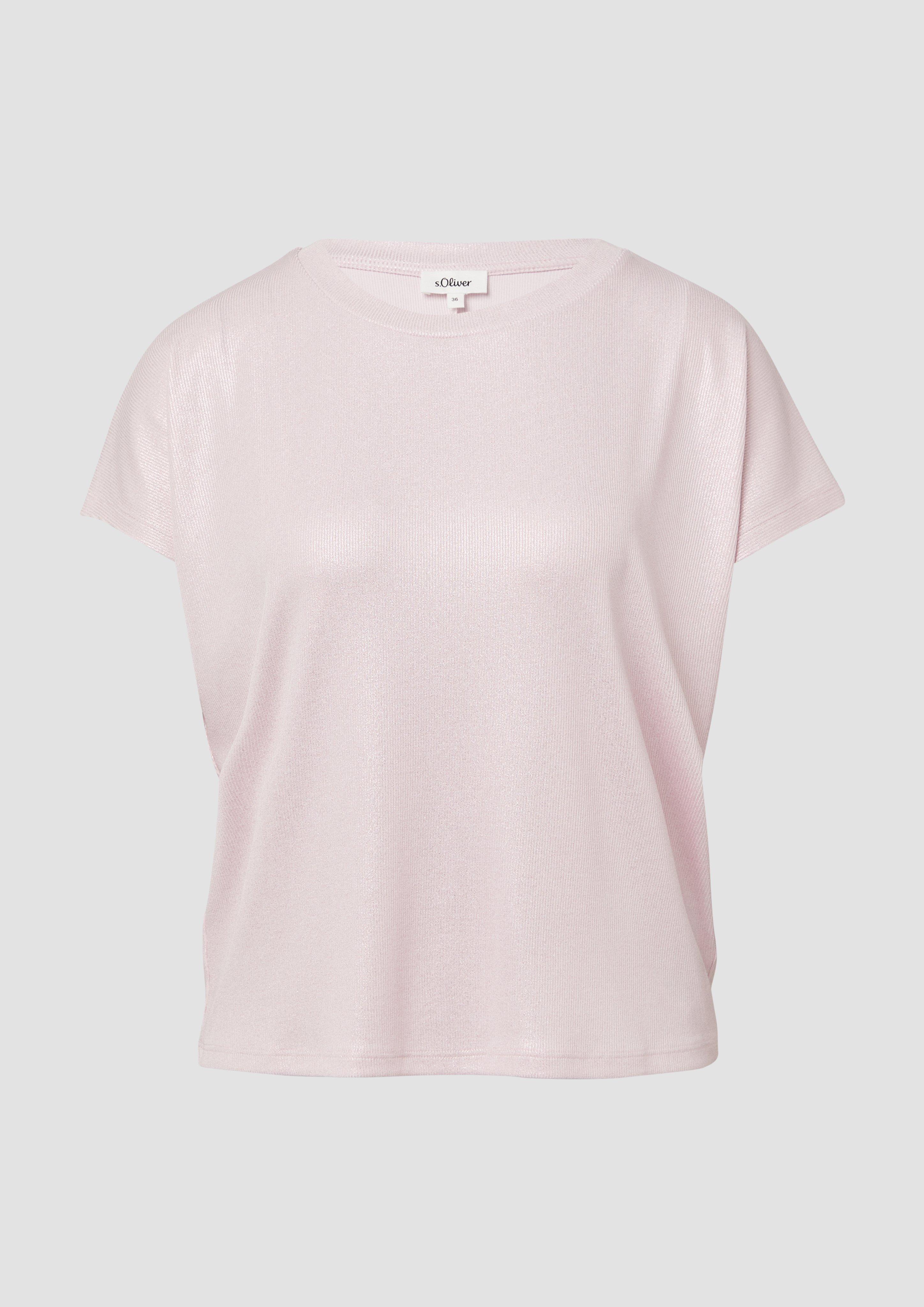 s.Oliver - Schimmerndes T-Shirt mit überschnittenen Schultern, Damen, Rosa