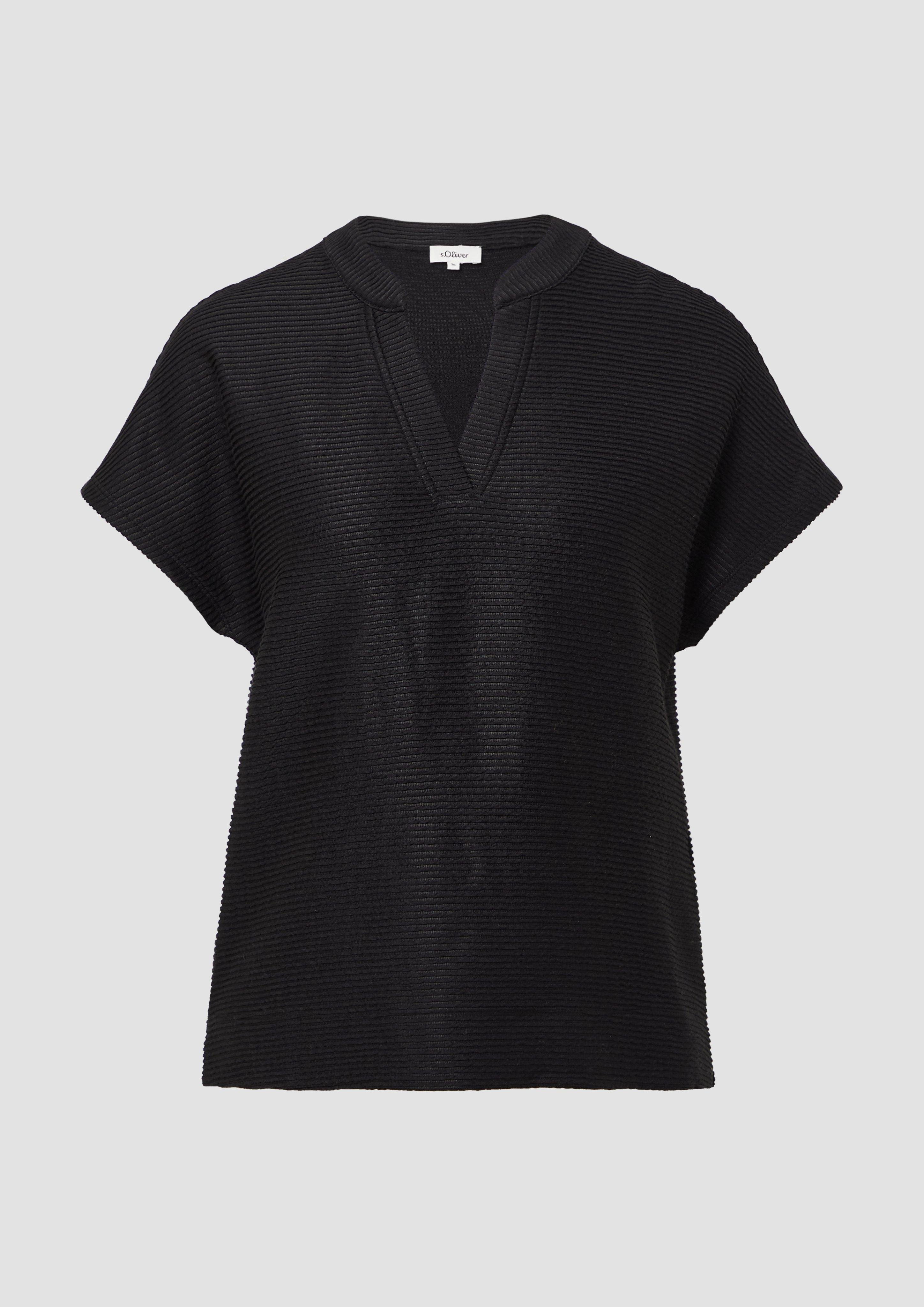 s.Oliver - Feminines T-Shirt im Relaxed Fit mit Struktur, Damen, schwarz