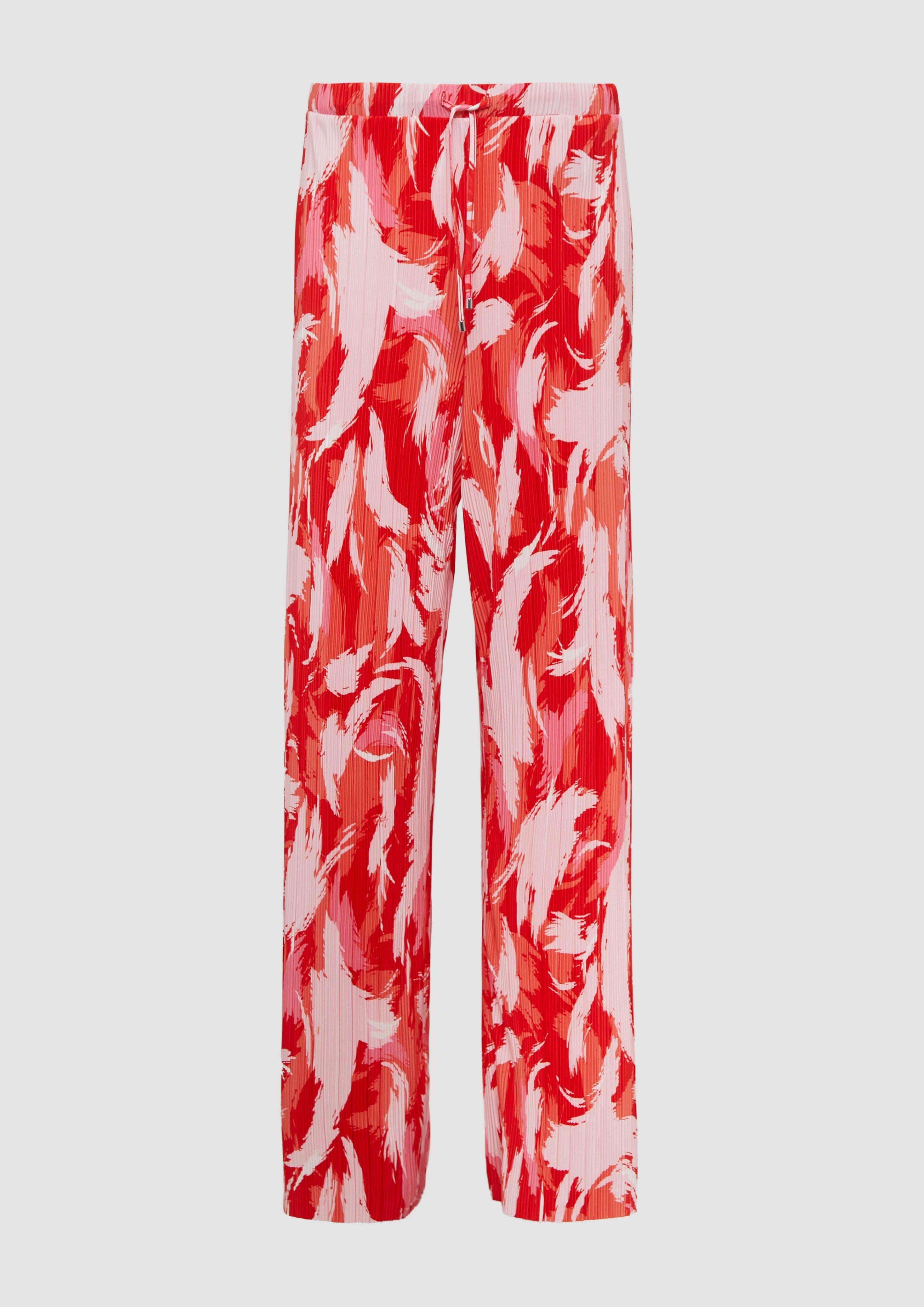 s.Oliver - Plissierte Wide-Leg-Hose im Relaxed Fit, Damen, rot|mehrfarbig