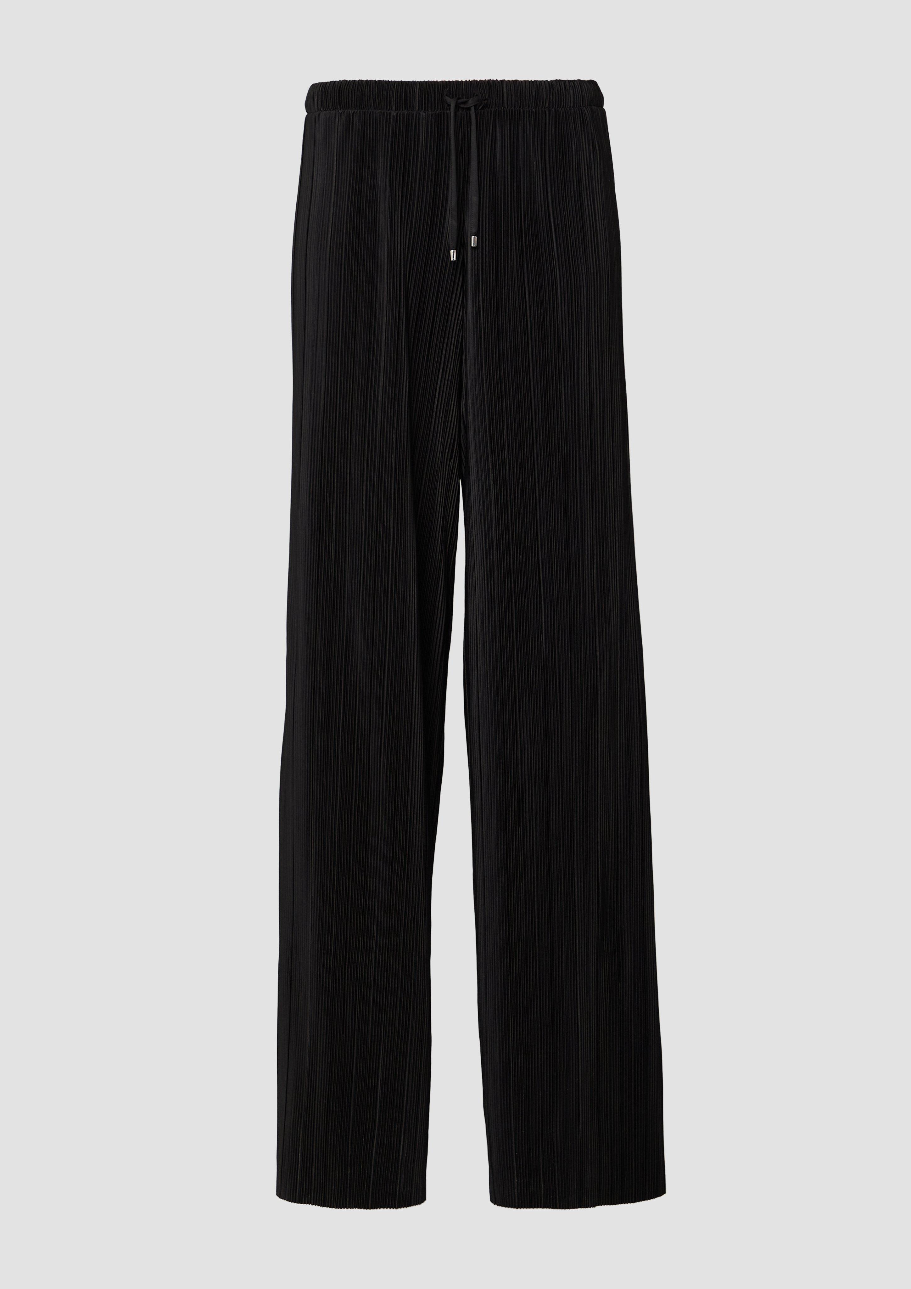 s.Oliver - Plissierte Wide-Leg-Hose im Relaxed Fit, Damen, schwarz