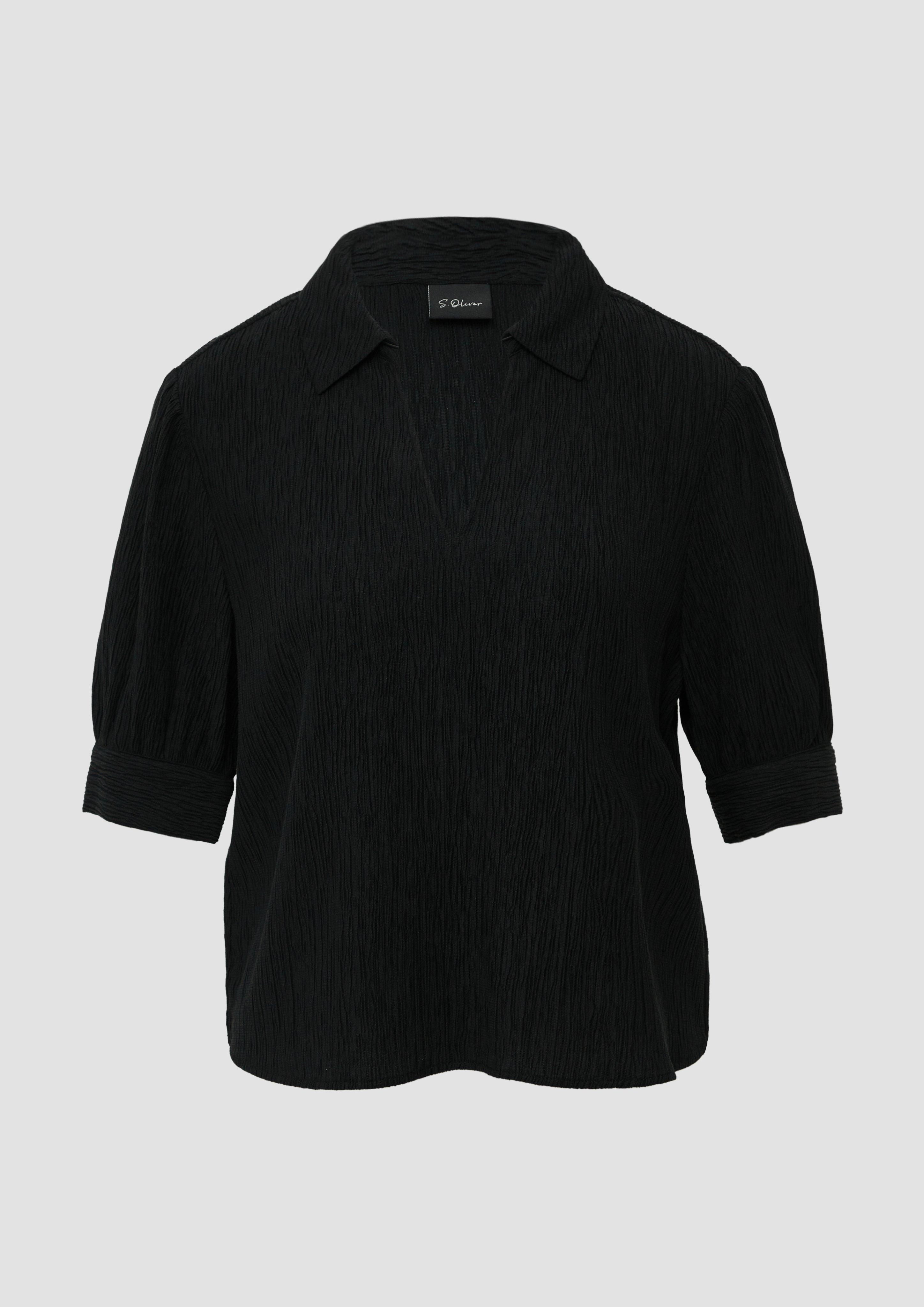 s.Oliver - Verkürzte Plissee-Bluse im Loose Fit mit Puffärmeln, Damen, schwarz