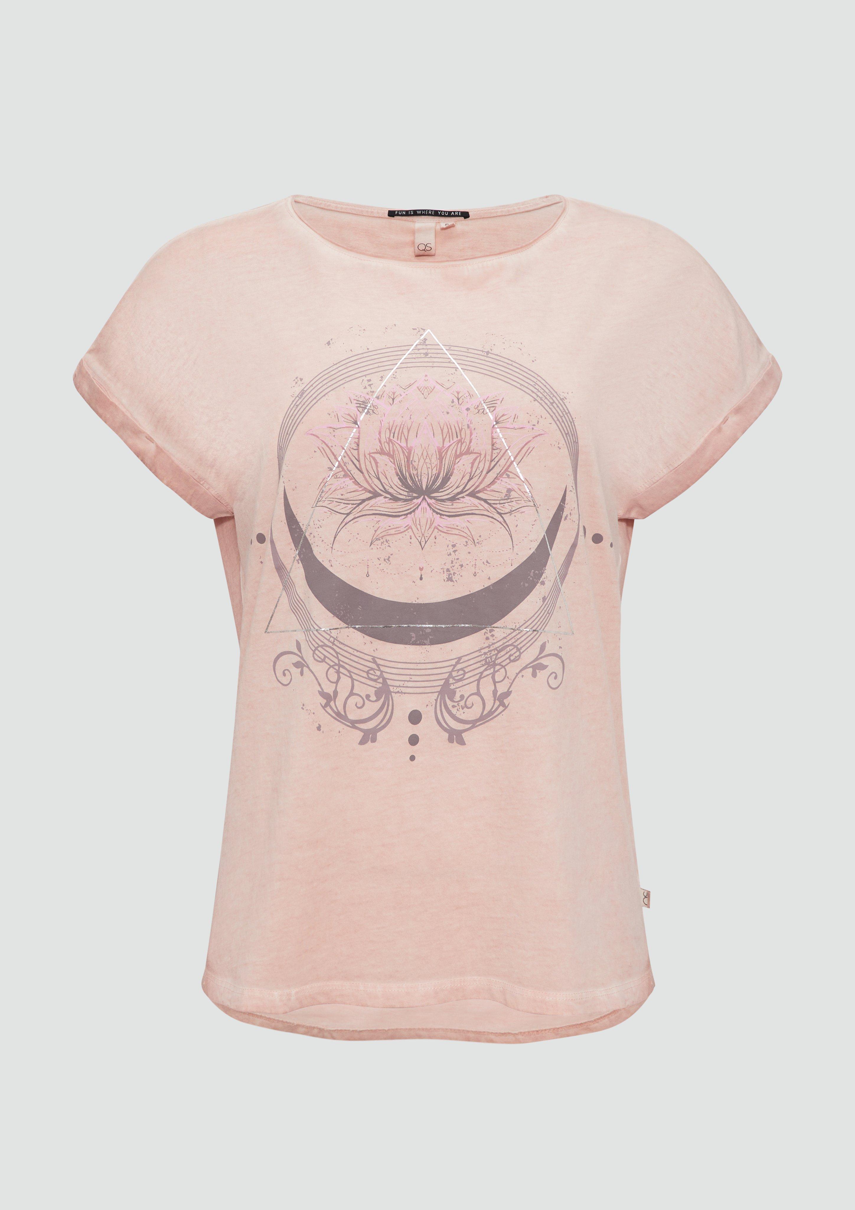 QS - Gewaschenes T-Shirt mit Frontprint, Damen, Rosa