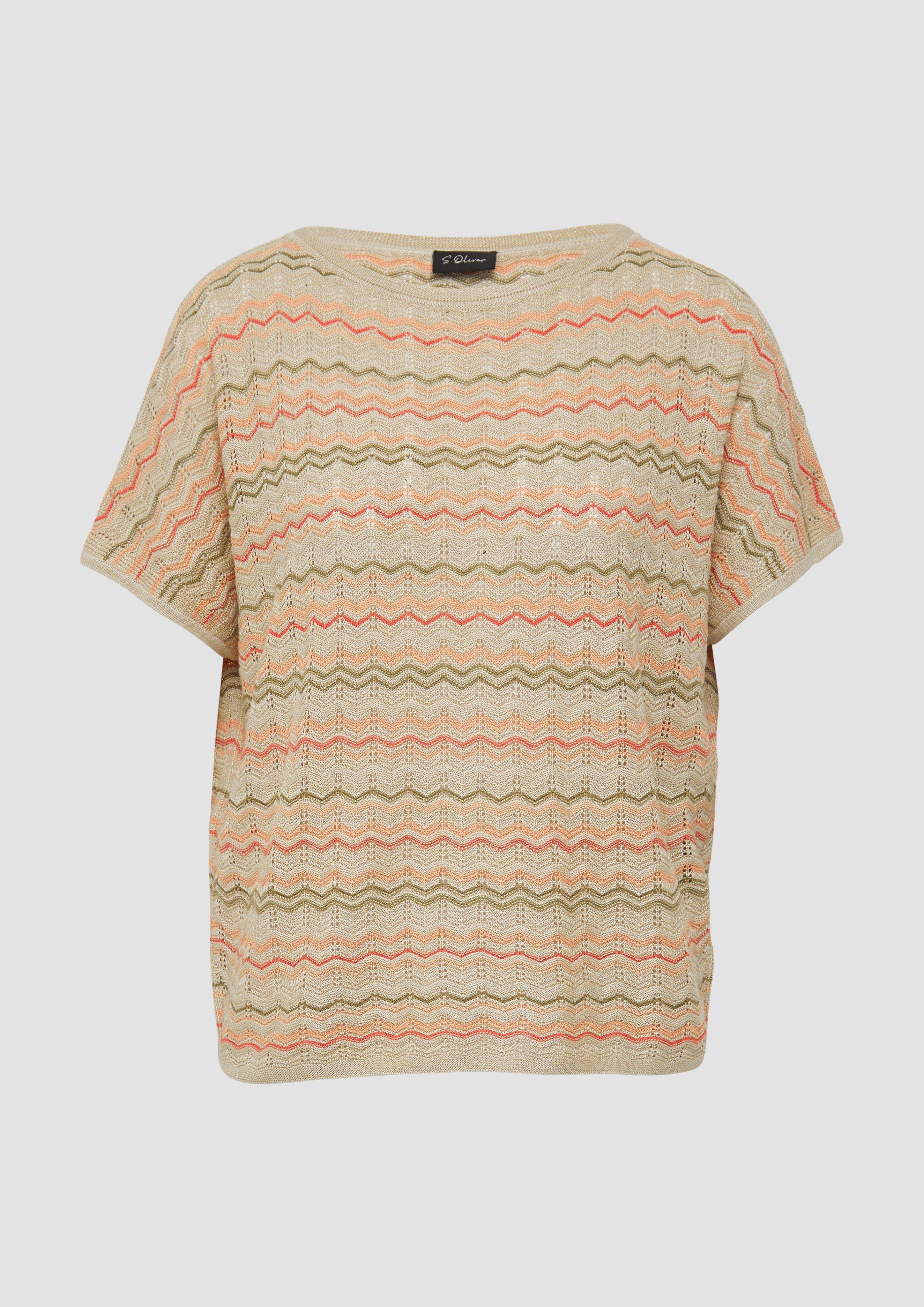s.Oliver - Stricktop mit Zick-Zack-Muster im Relaxed Fit, Damen, beige|mehrfarbig