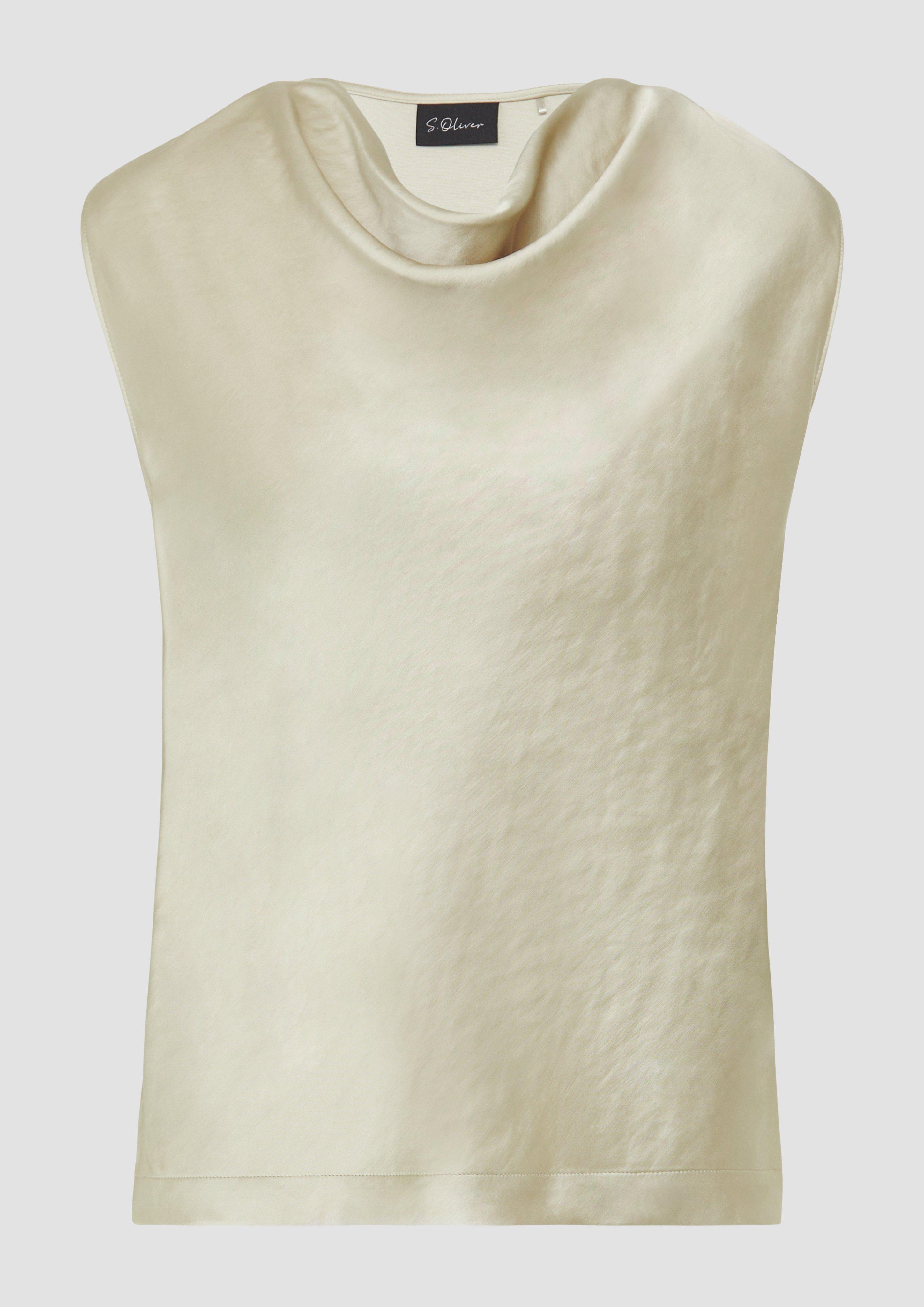 s.Oliver - Ärmellose Satinbluse mit Wasserfall-Ausschnitt, Damen, Beige