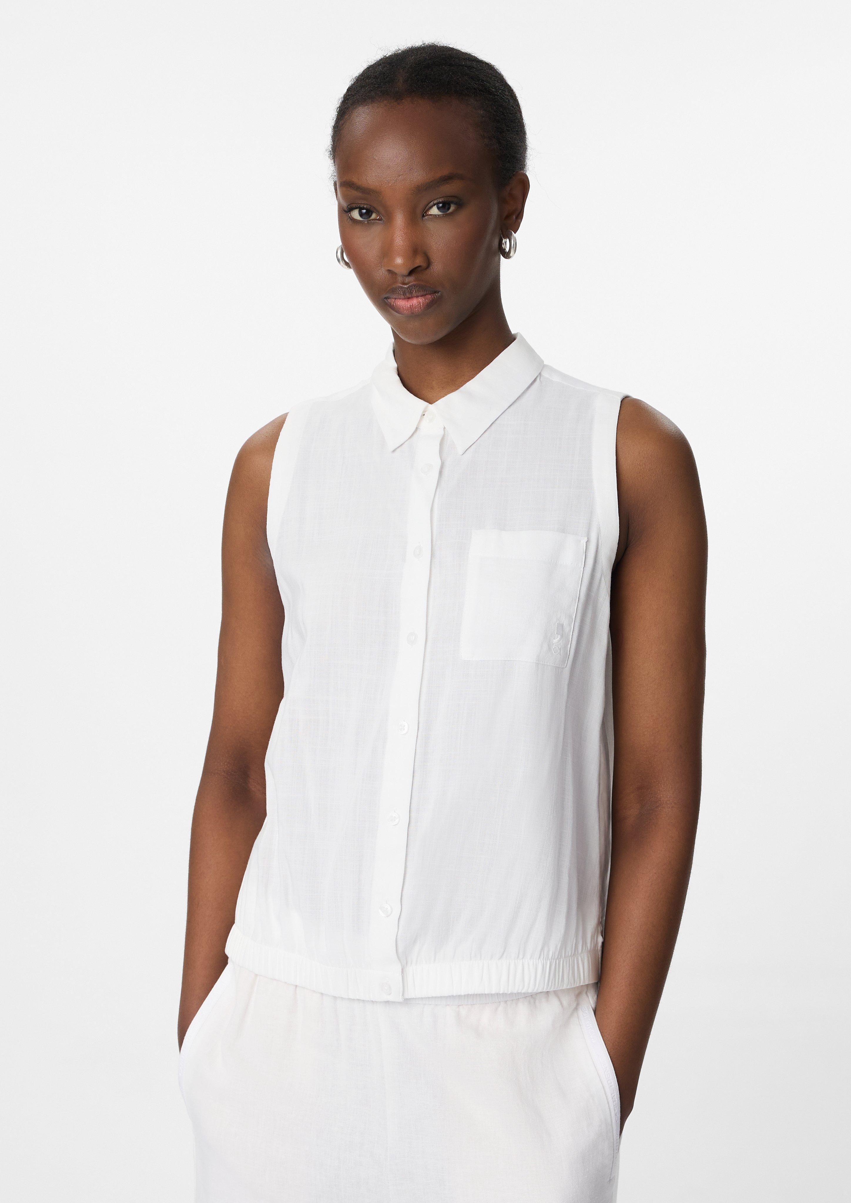 UND WAIST BLOUSING BLOUSE ホワイト Sleeveless shirt blouse made from a lightweight viscose