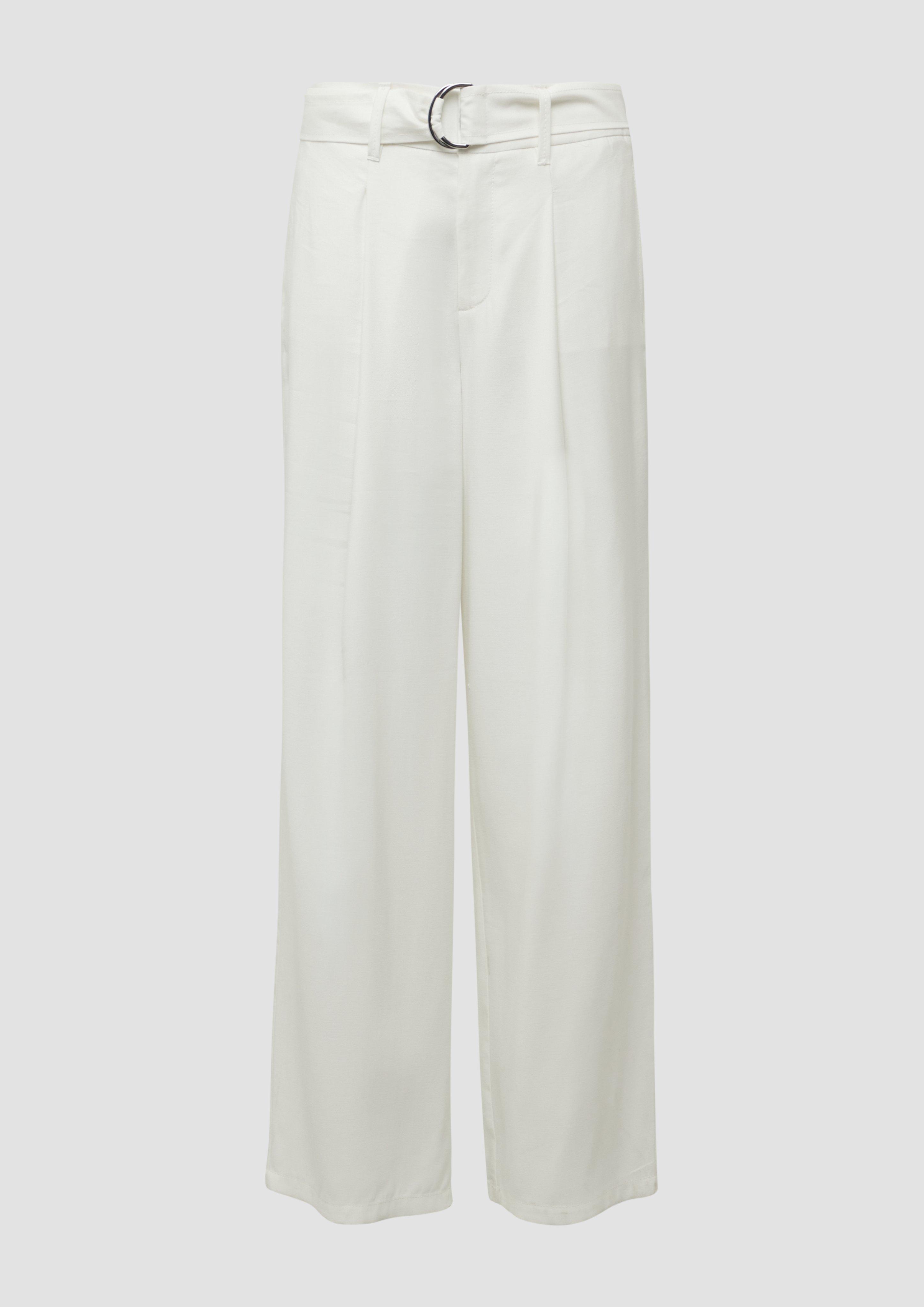 s.Oliver - Wide-Leg-Hose aus Viskosemix mit Stoffgürtel, Damen, creme