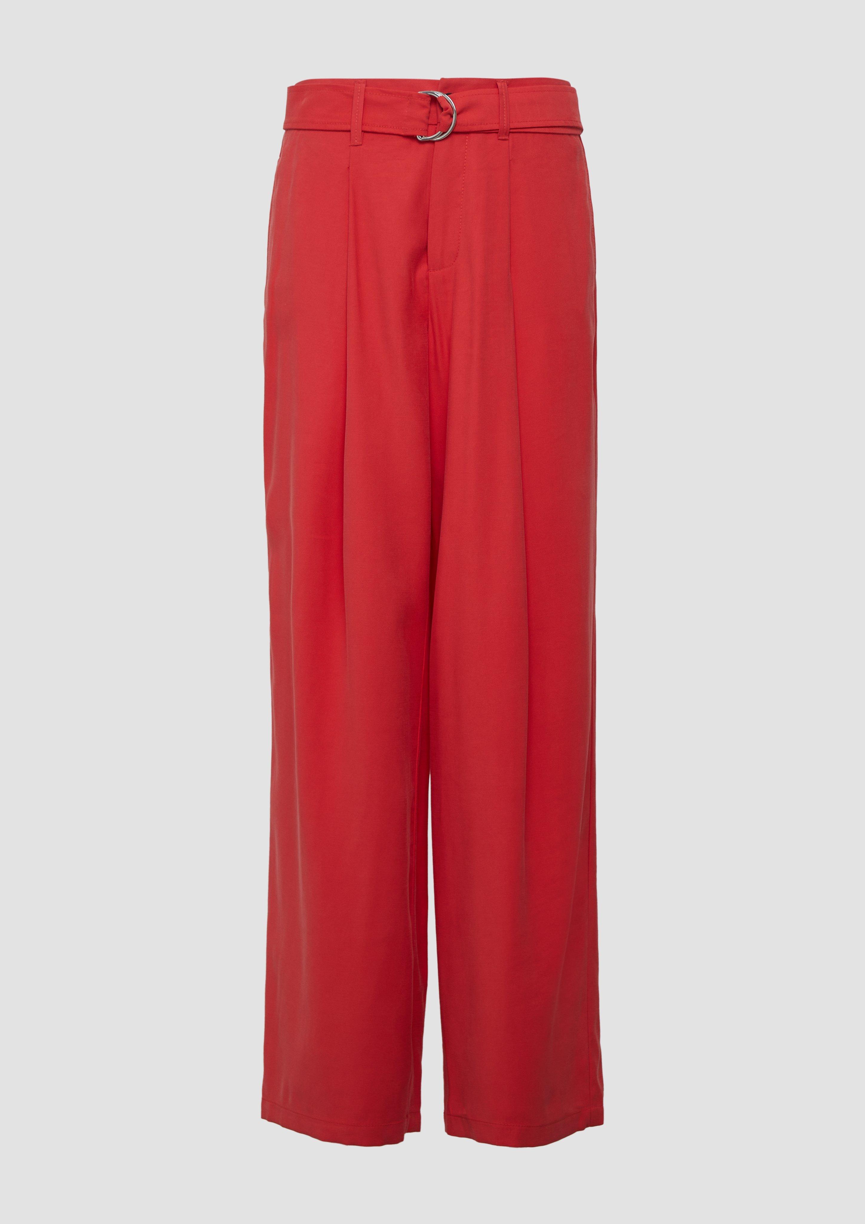 s.Oliver - Wide-Leg-Hose aus Viskosemix mit Stoffgürtel, Damen, rot