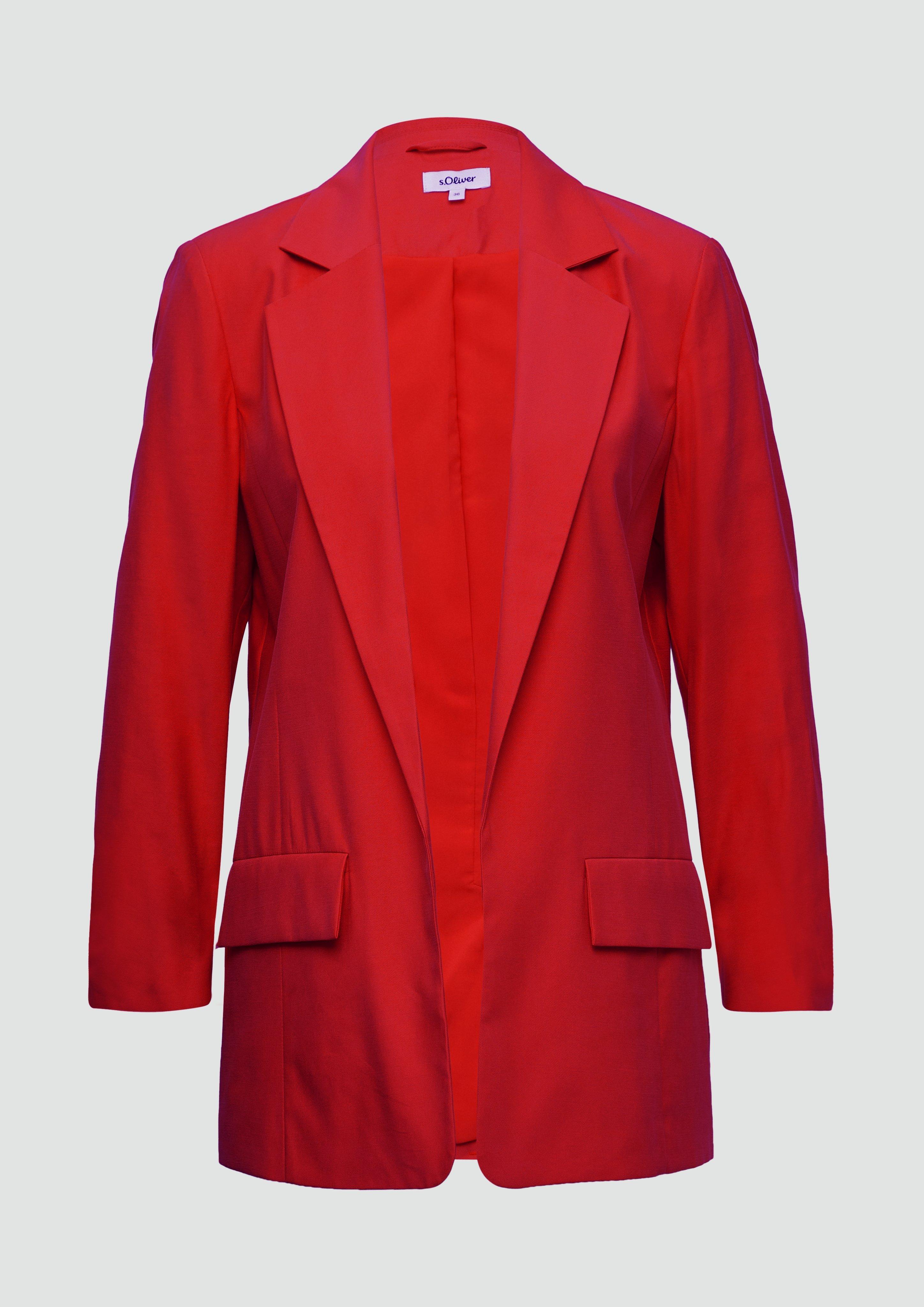 s.Oliver - Langer Blazer aus Viskosemix mit Raff-Detail am Ärmel, Damen, rot