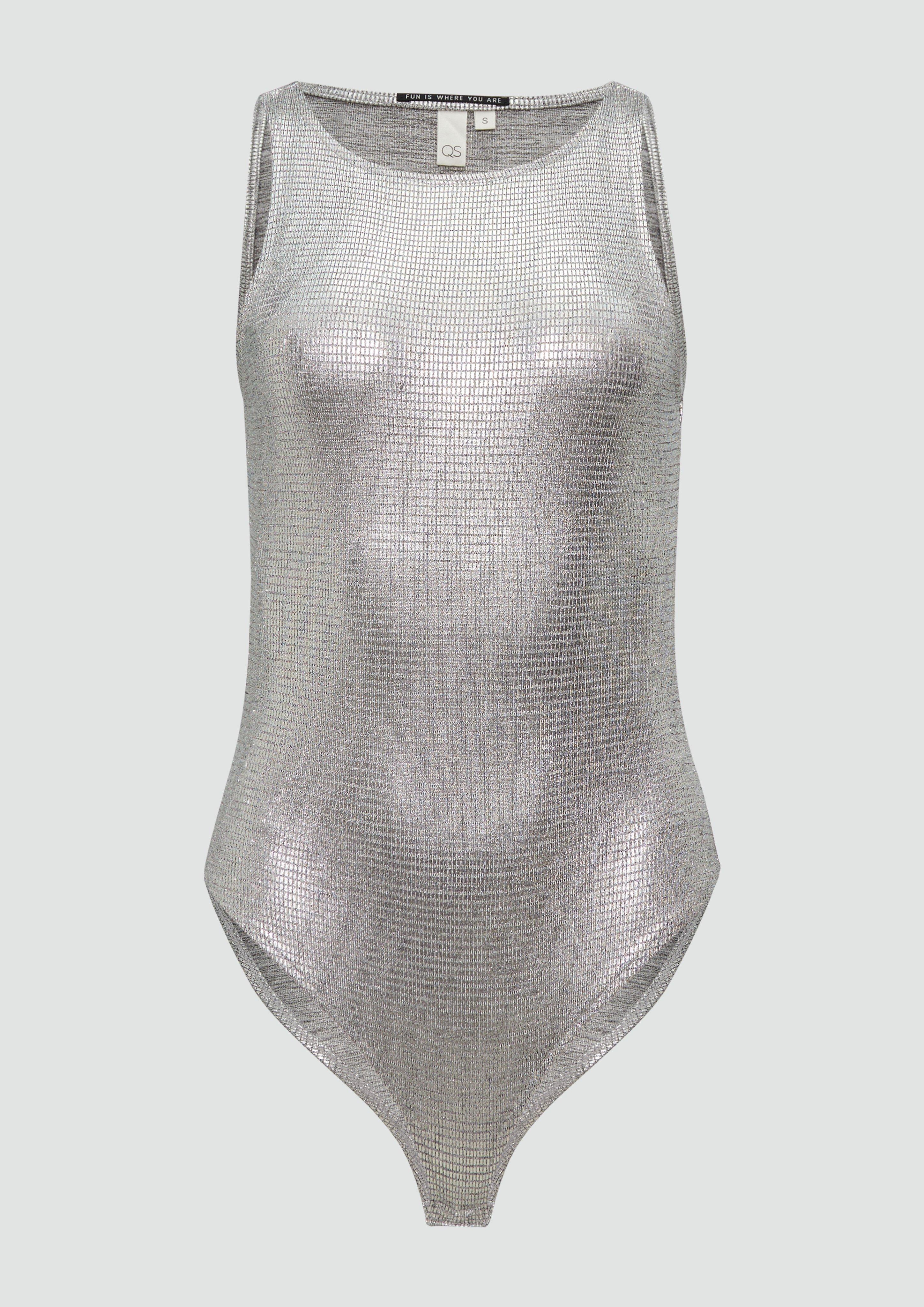 QS - T-Shirt-Body in Metallic-Optik, Damen, silber