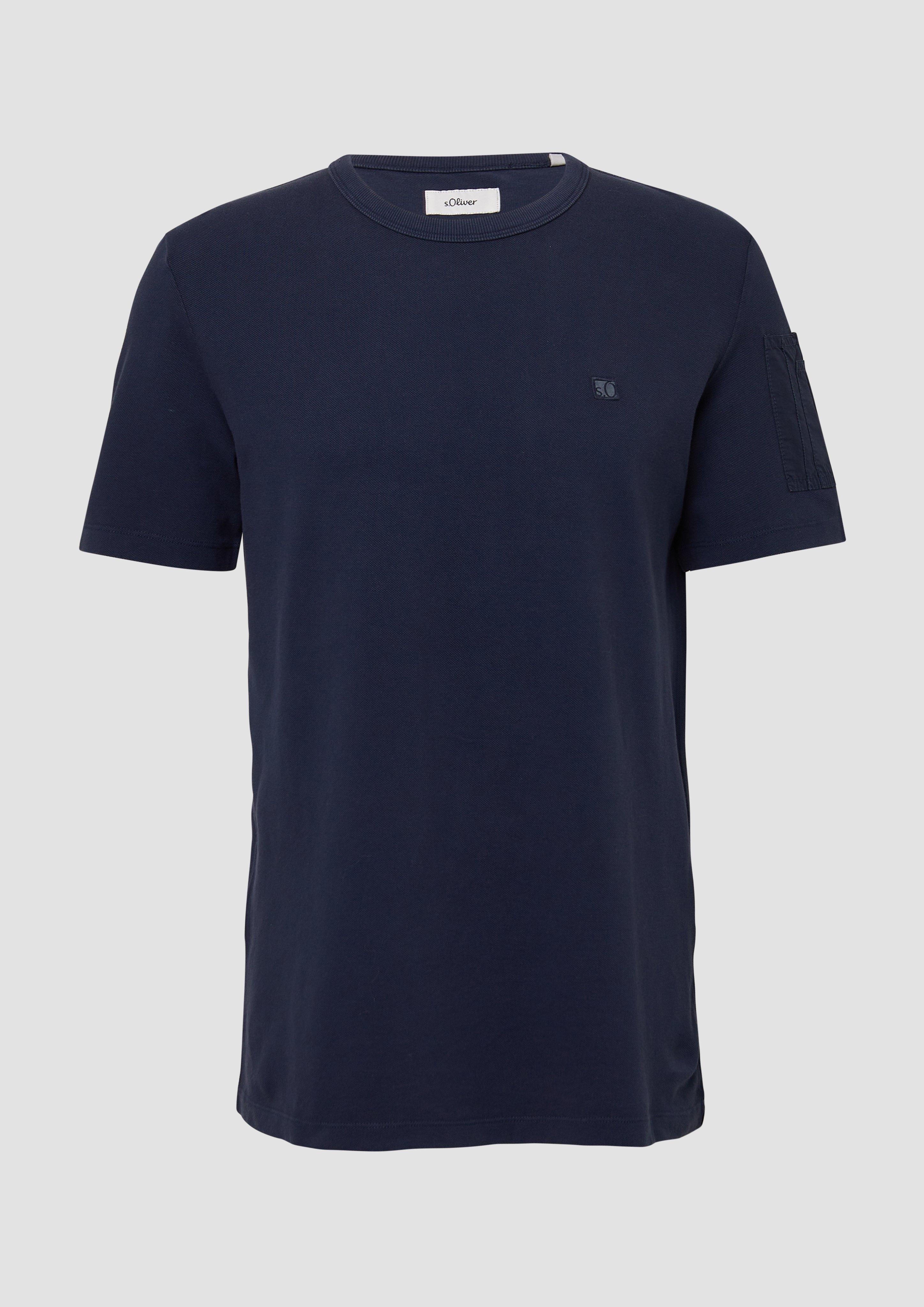 s.Oliver - T-Shirt aus Piqué mit Ärmeltasche, Herren, blau