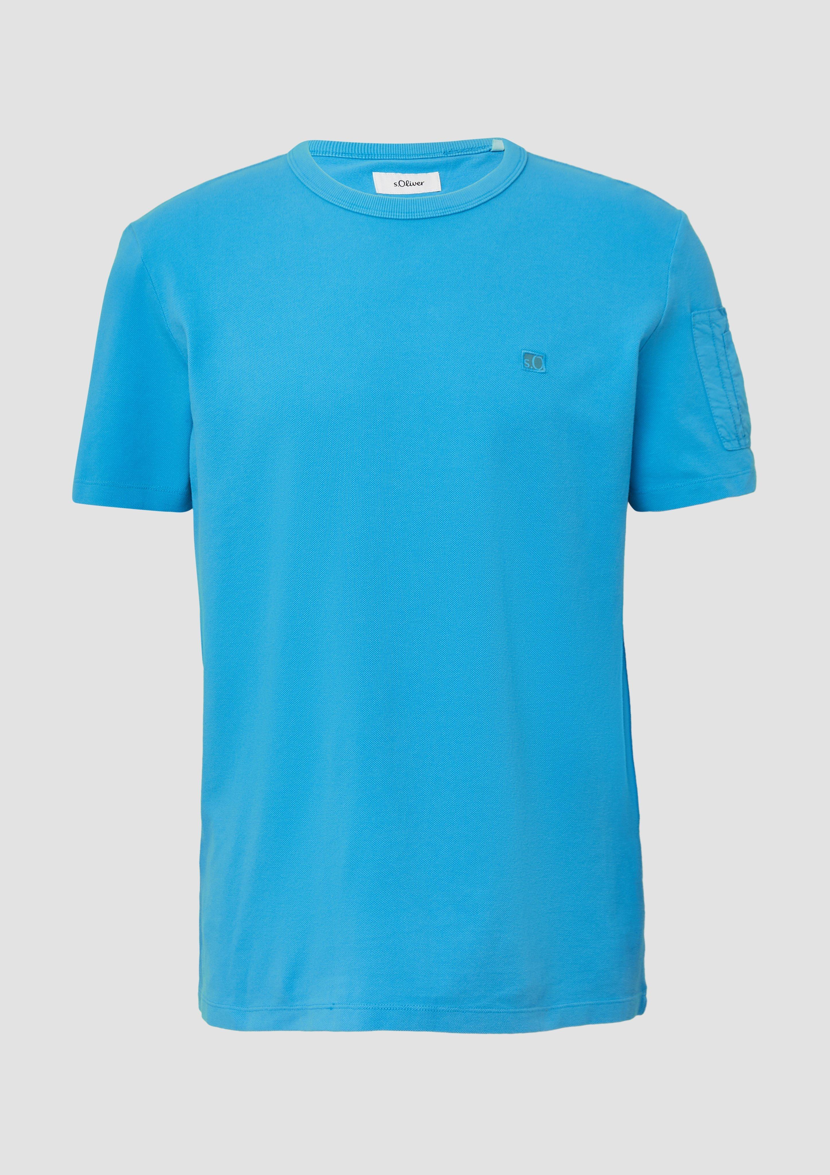 s.Oliver - T-Shirt aus Piqué mit Ärmeltasche, Herren, Blau