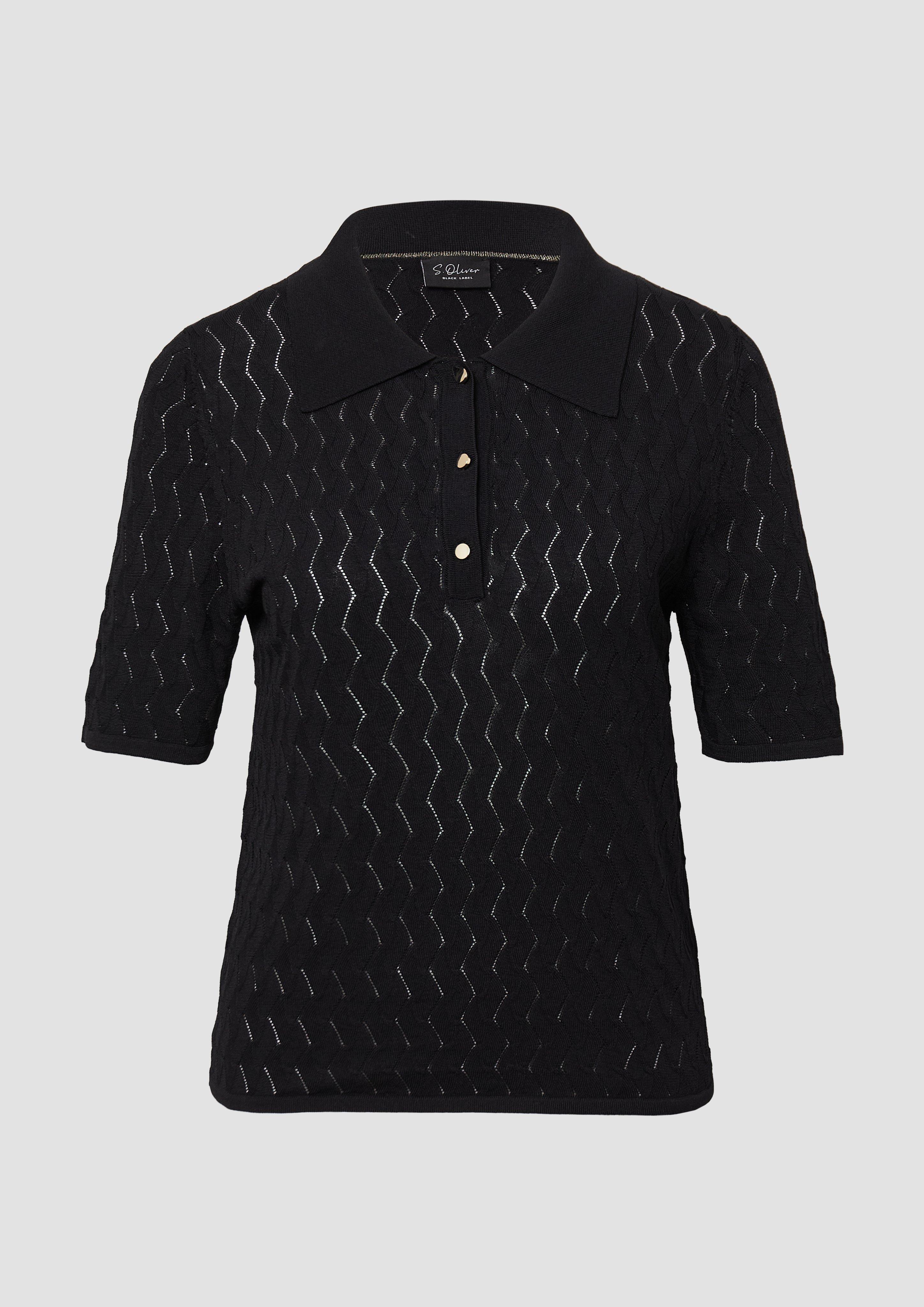 s.Oliver - Kurzärmeliges Poloshirt aus Ajourstrick, Damen, schwarz