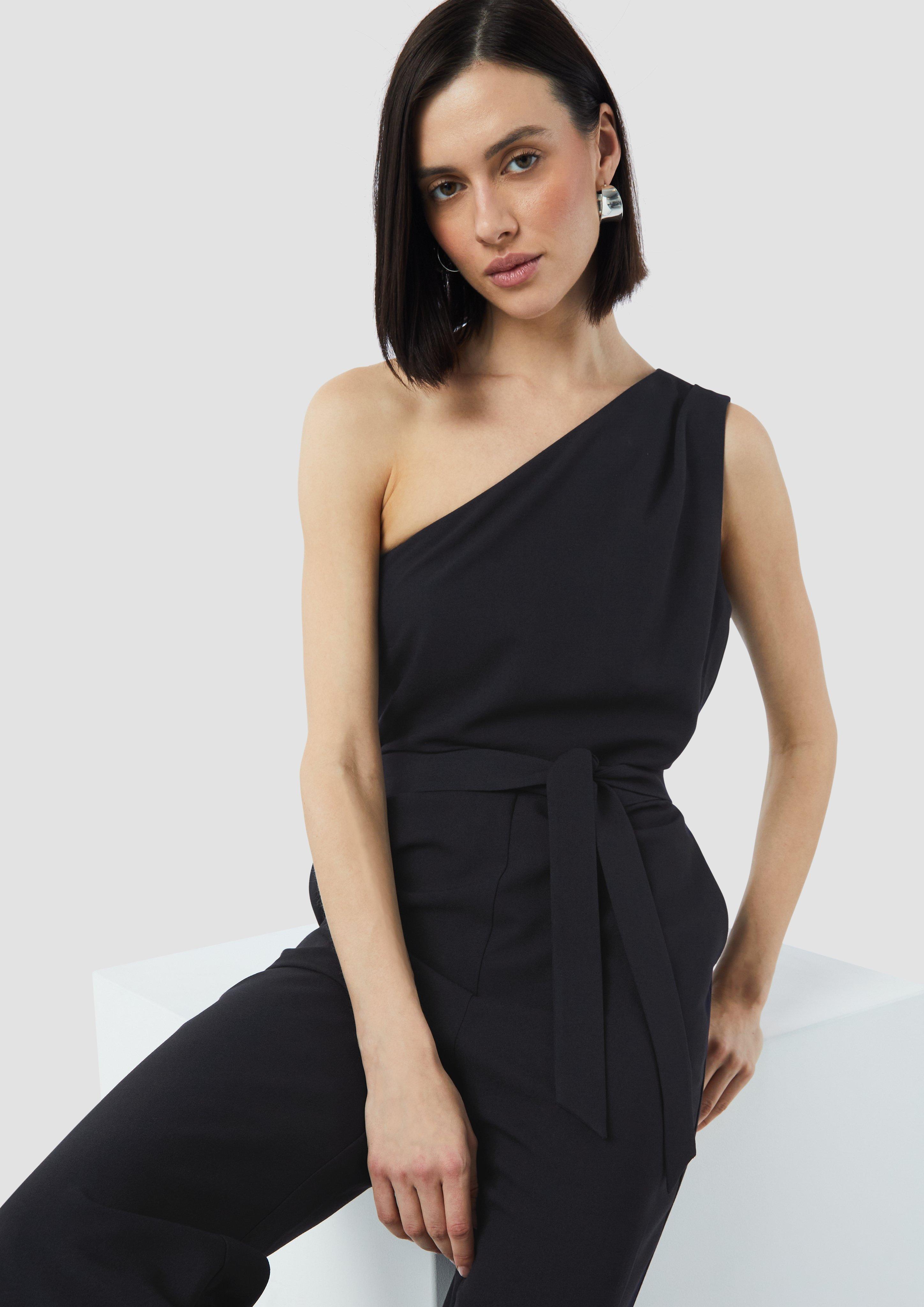 Formal one-shoulder jumpsuit made of crêpe - Blue | SCAYLE