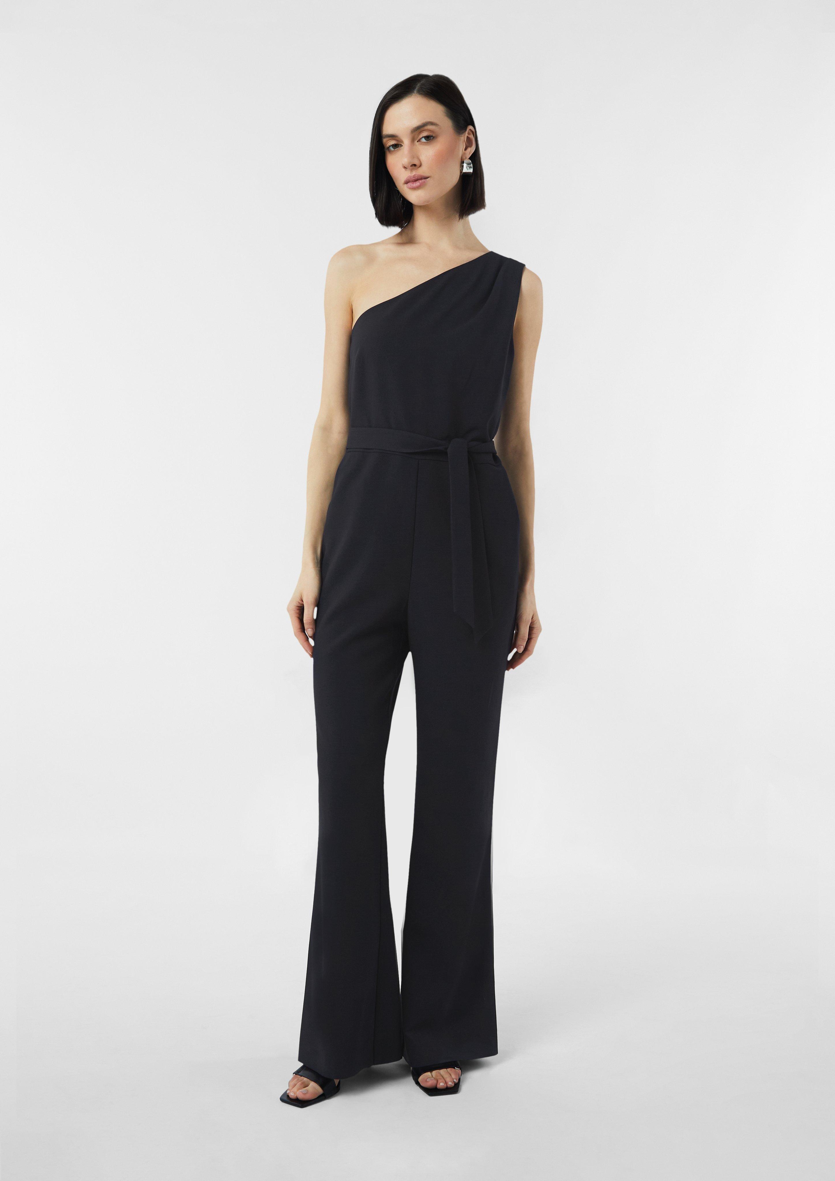 Formal one-shoulder jumpsuit made of crêpe - Blue | SCAYLE