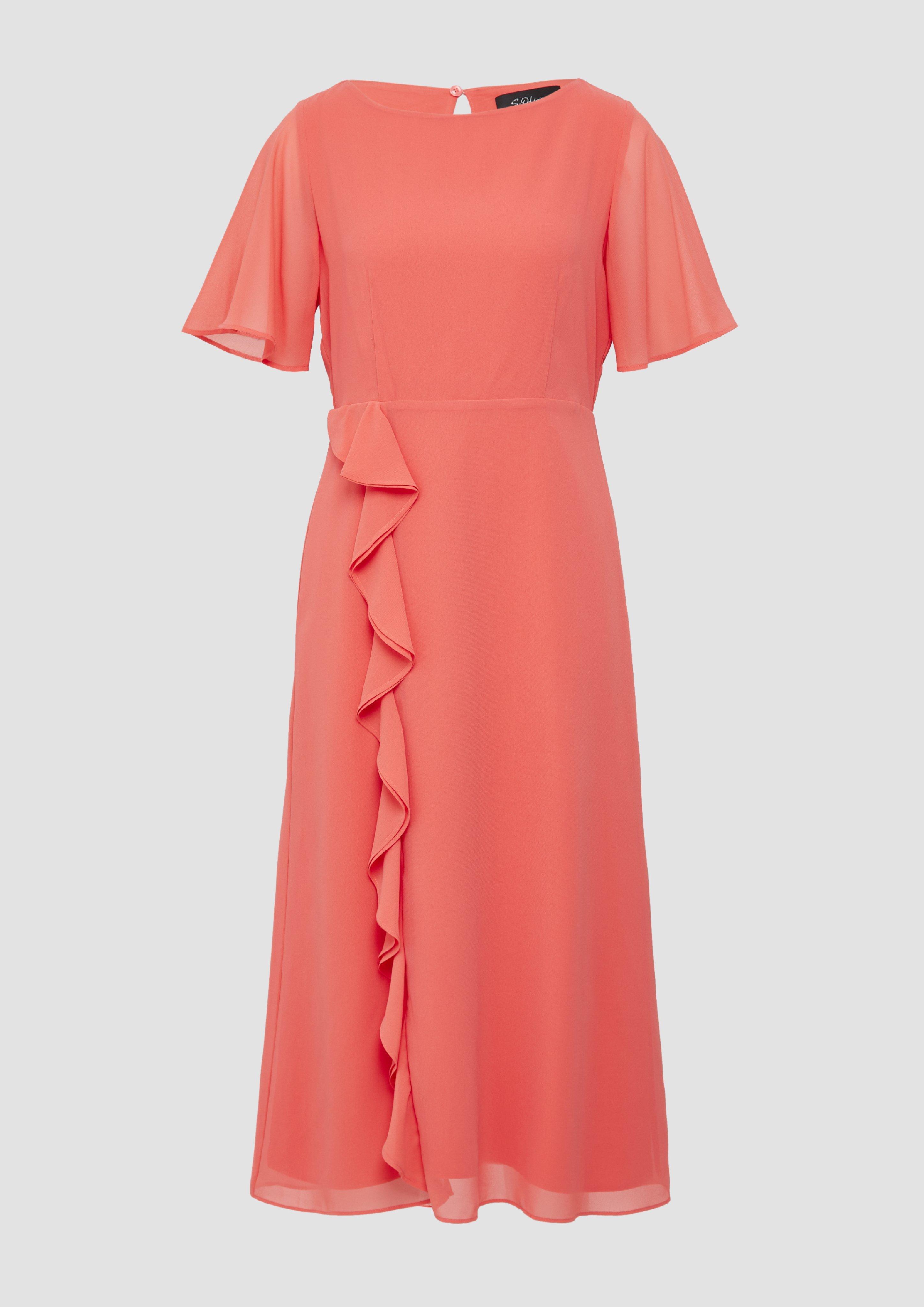 s.Oliver - Chiffonkleid mit Volants und U-Boot-Ausschnitt, Damen, Orange