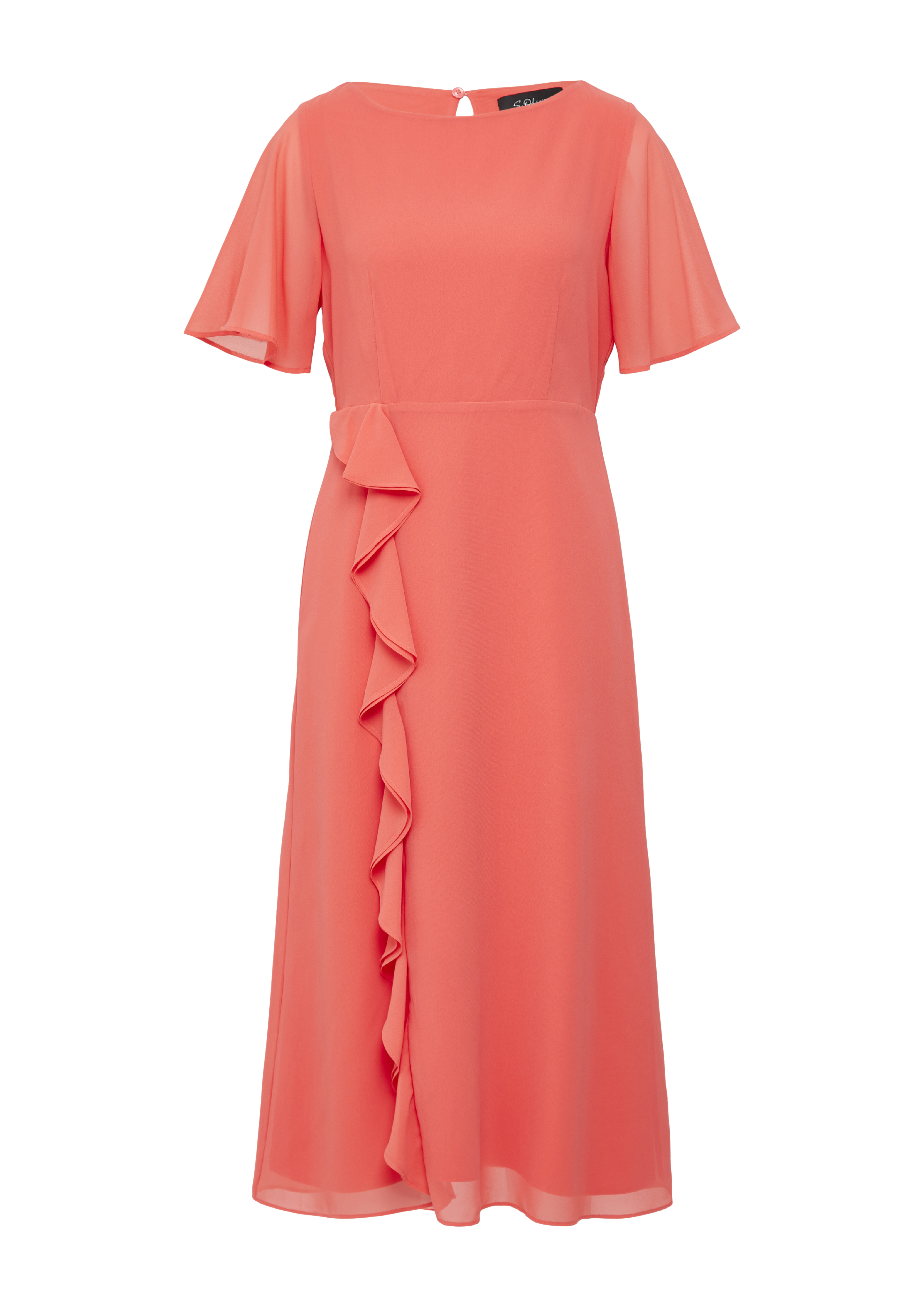 Robe en mousseline avec volants et encolure bateau Orange