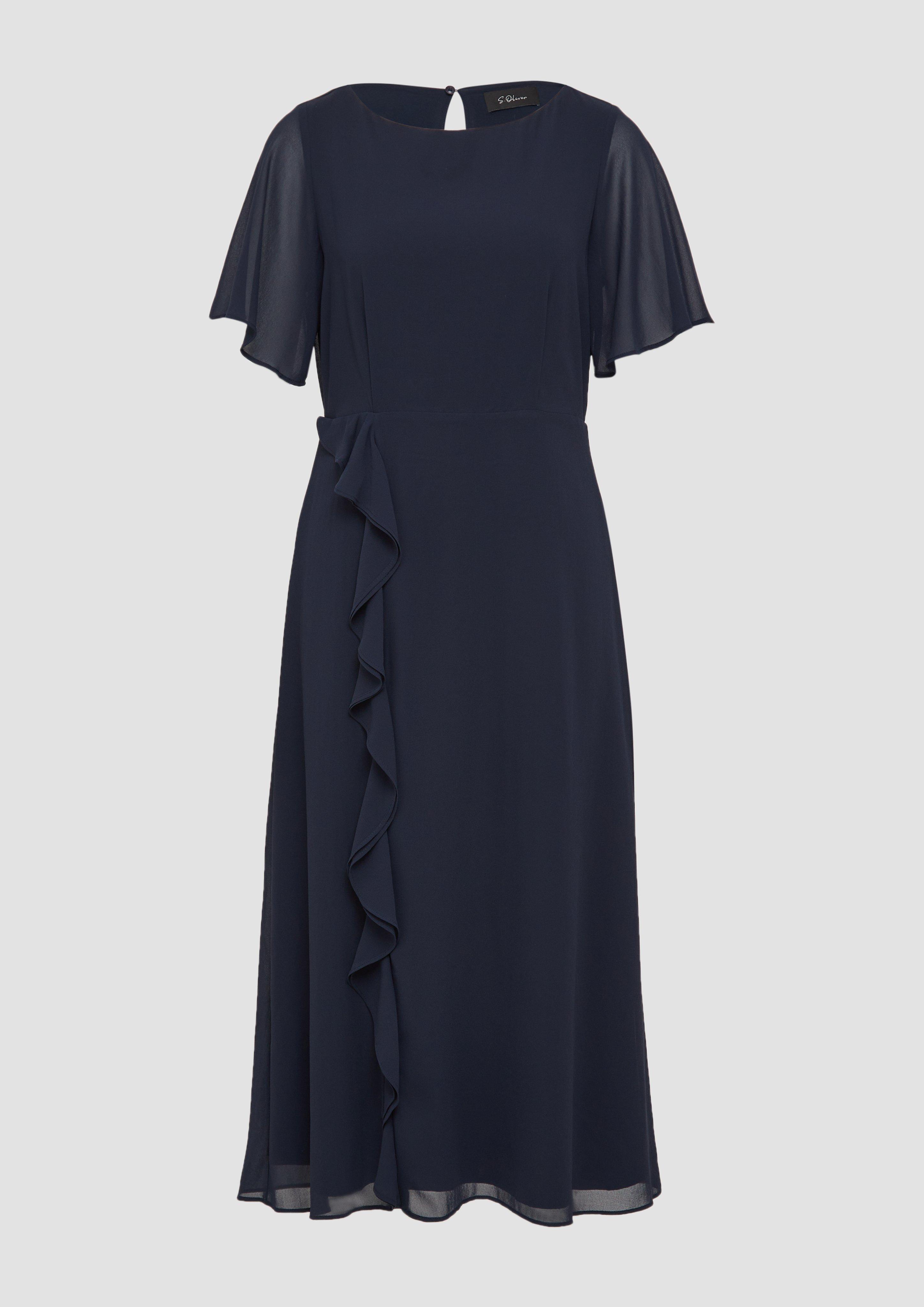s.Oliver - Chiffonkleid mit Volants und U-Boot-Ausschnitt, Damen, blau