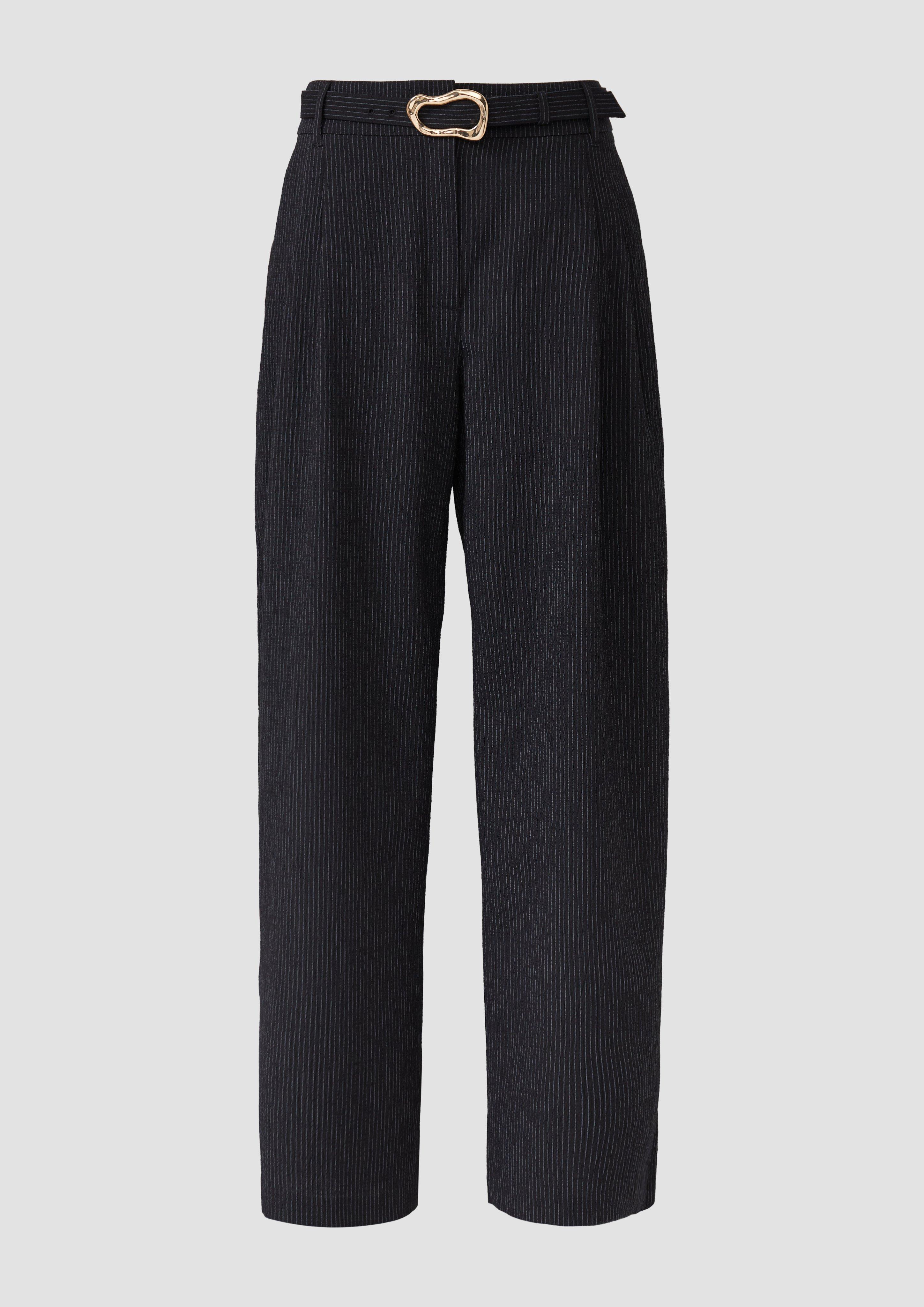 s.Oliver - Fein gestreifte Wide-Leg-Hose mit Textilgürtel, Damen, schwarz