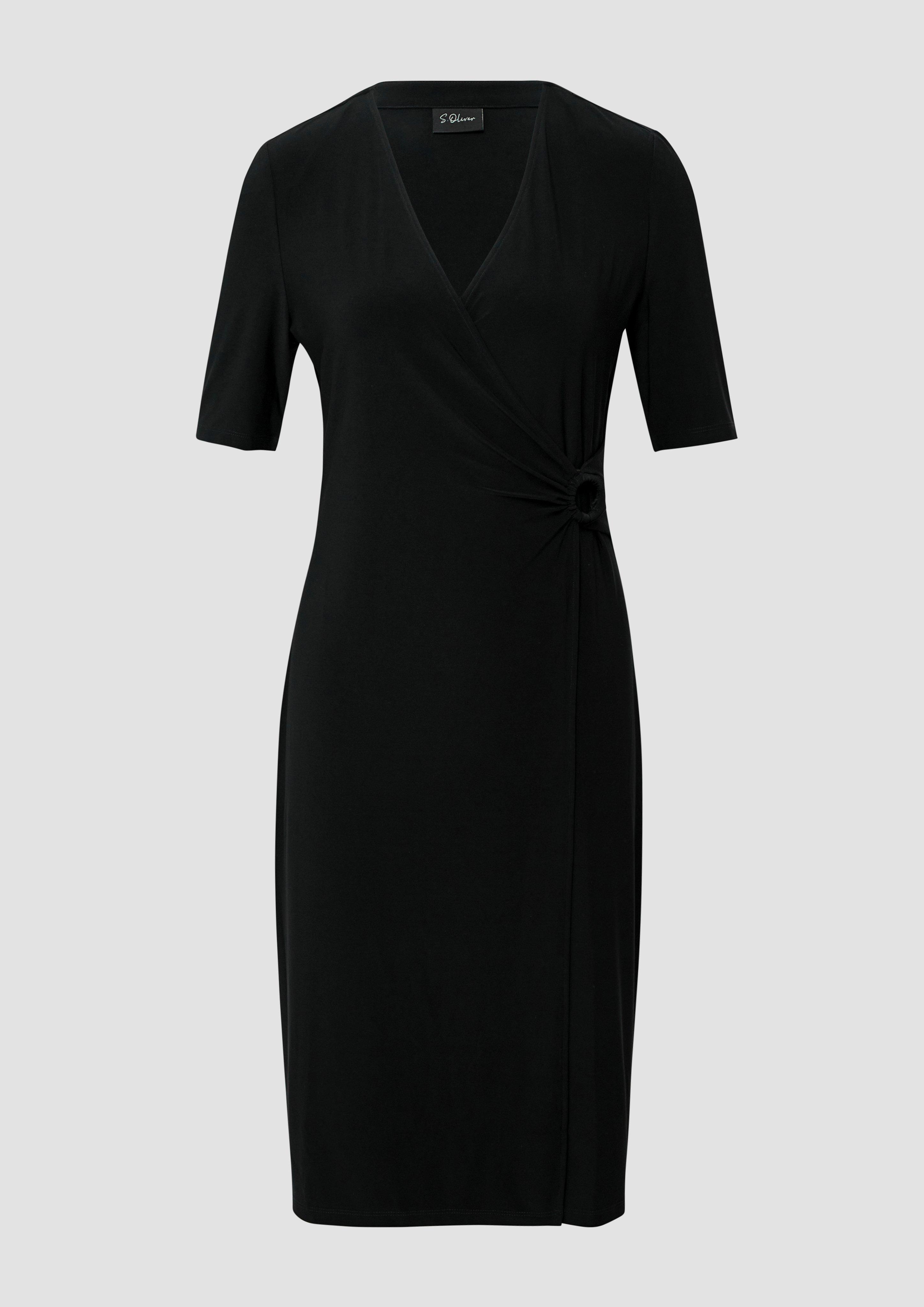 s.Oliver - Midikleid in Wickeloptik mit Ring-Detail, Damen, schwarz