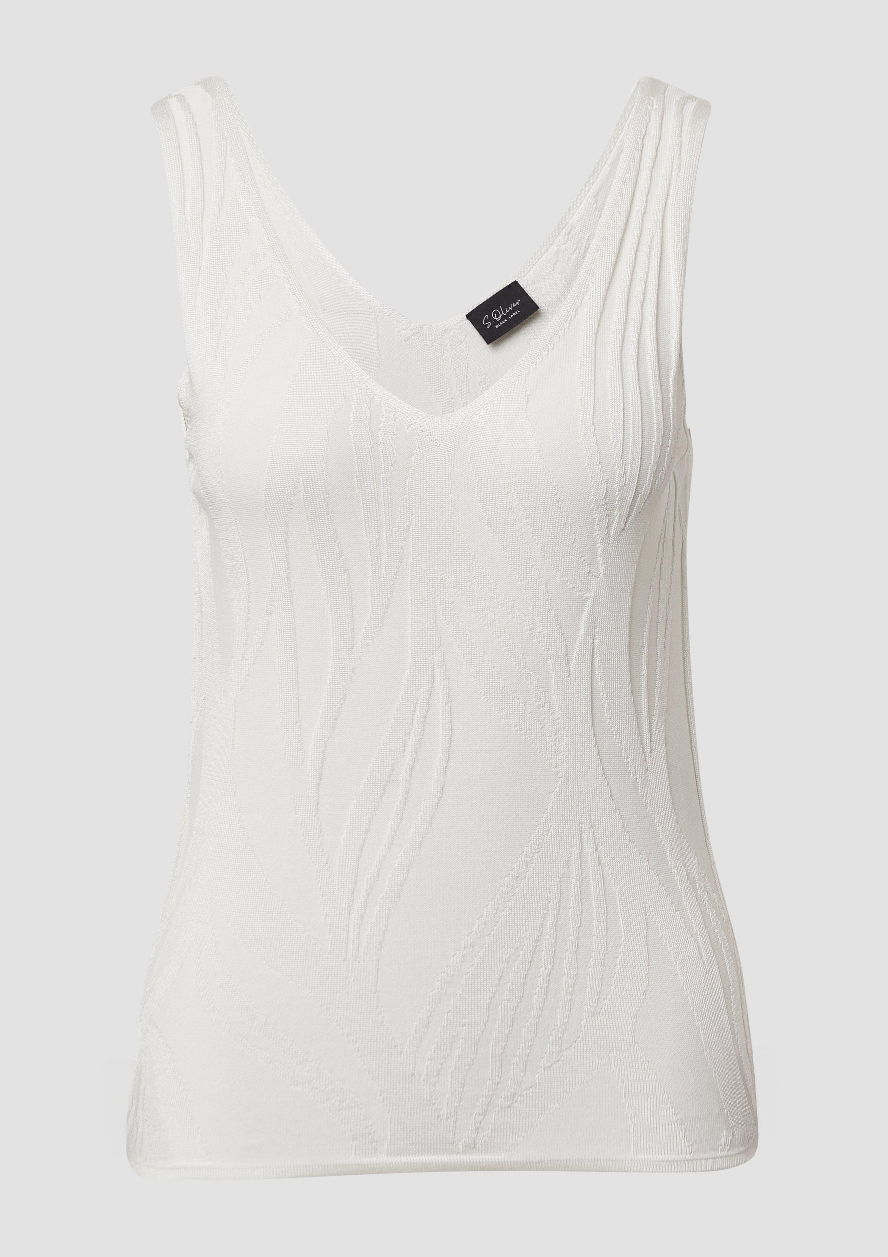 s.Oliver - Slim-Fit-Top aus Feinstrick mit V-Ausschnitt, Damen, creme