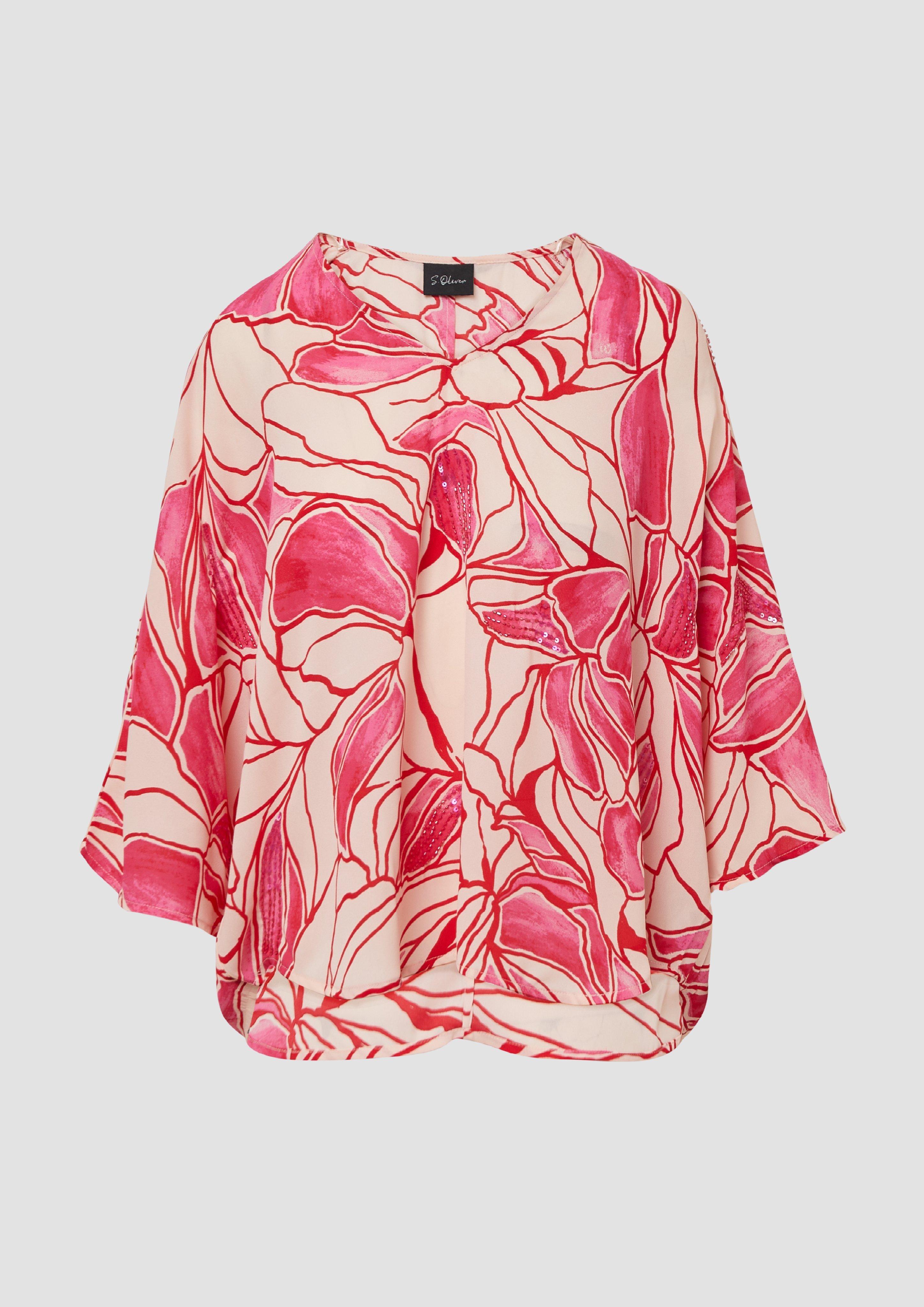 s.Oliver - Gemusterte Loose-Fit-Bluse mit Schmuck-Details, Damen, beige|pink