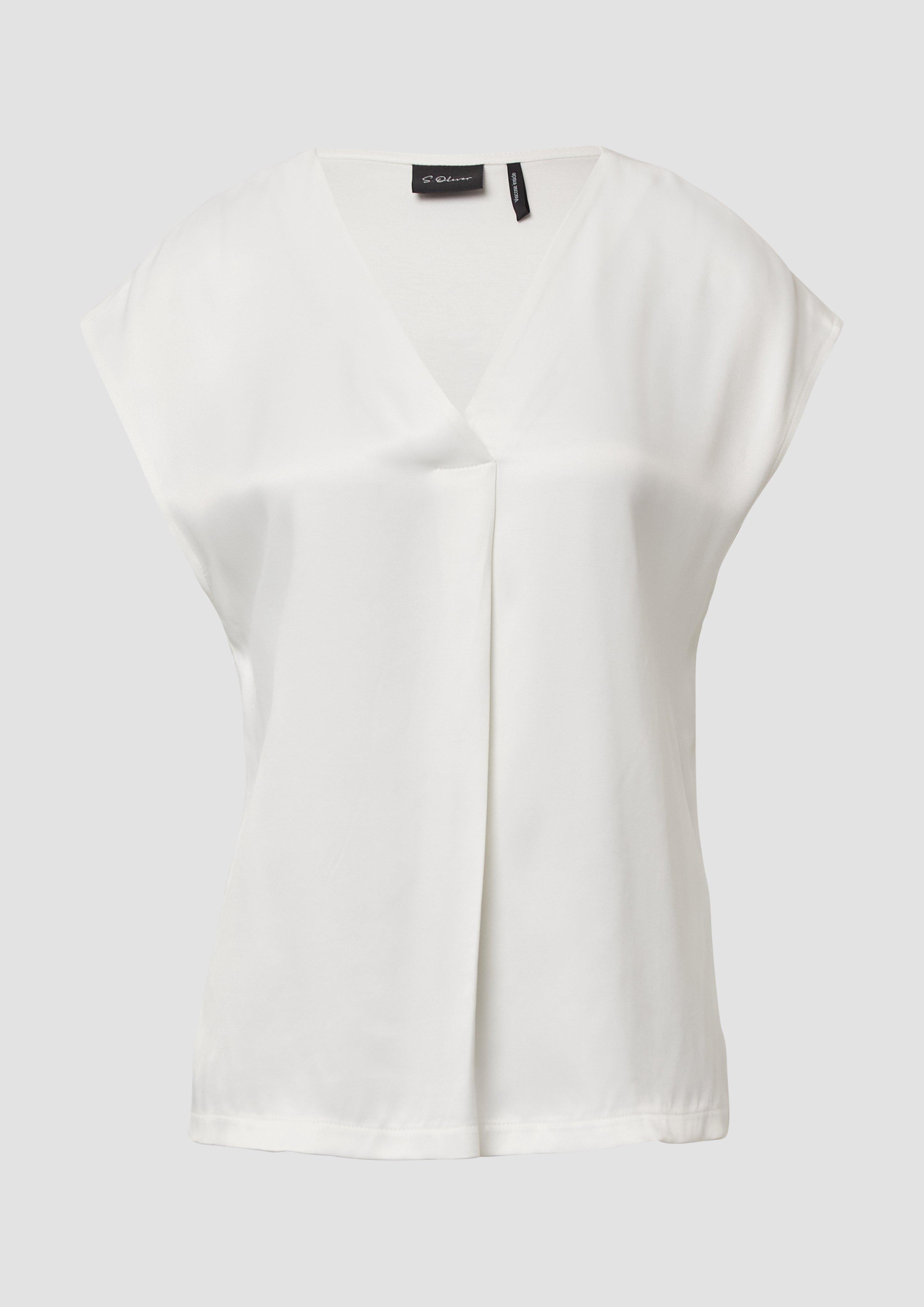 s.Oliver - Blusenshirt im Fabricmix mit V-Ausschnitt, Damen, creme
