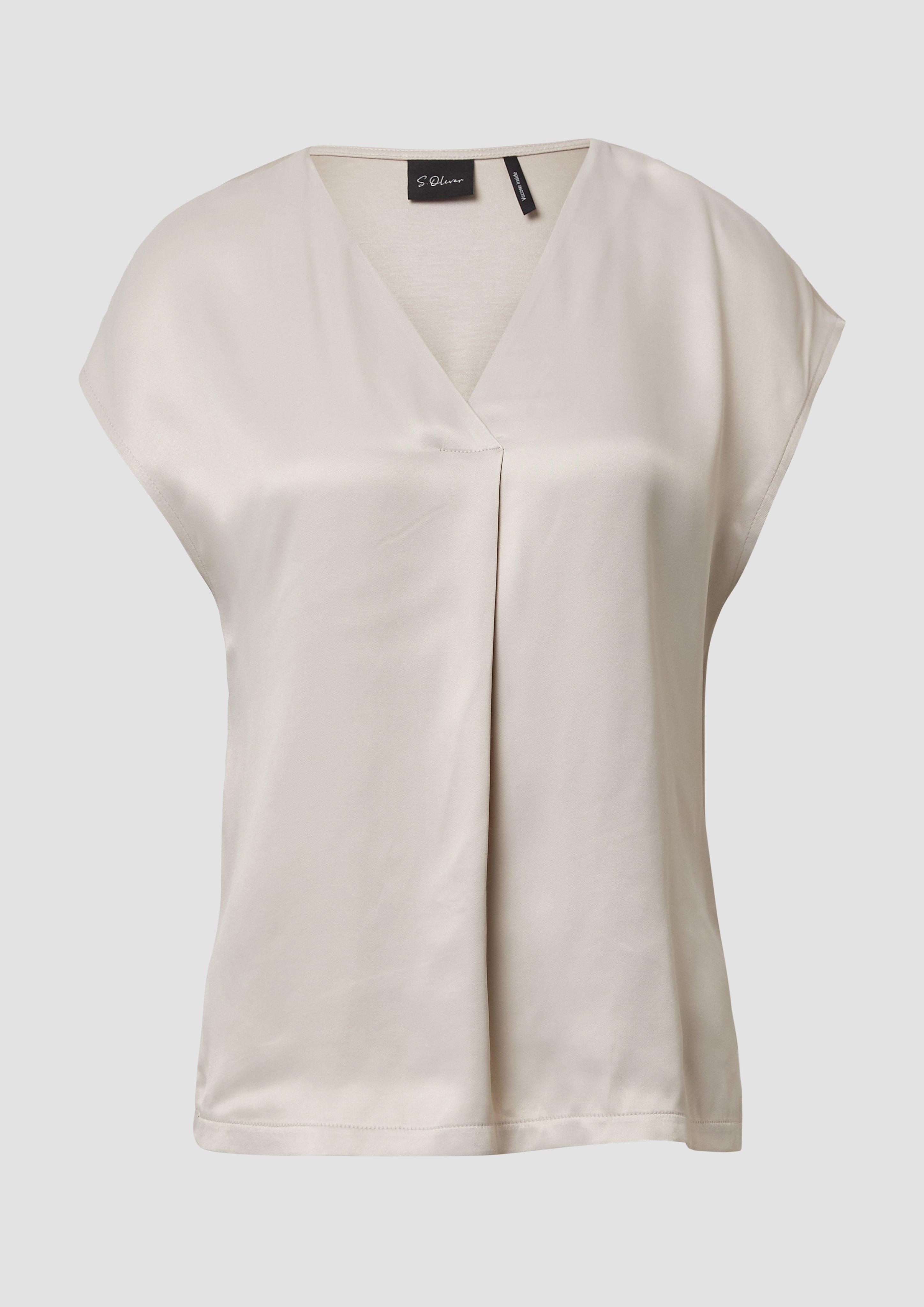 s.Oliver - Blusenshirt im Fabricmix mit V-Ausschnitt, Damen, Beige