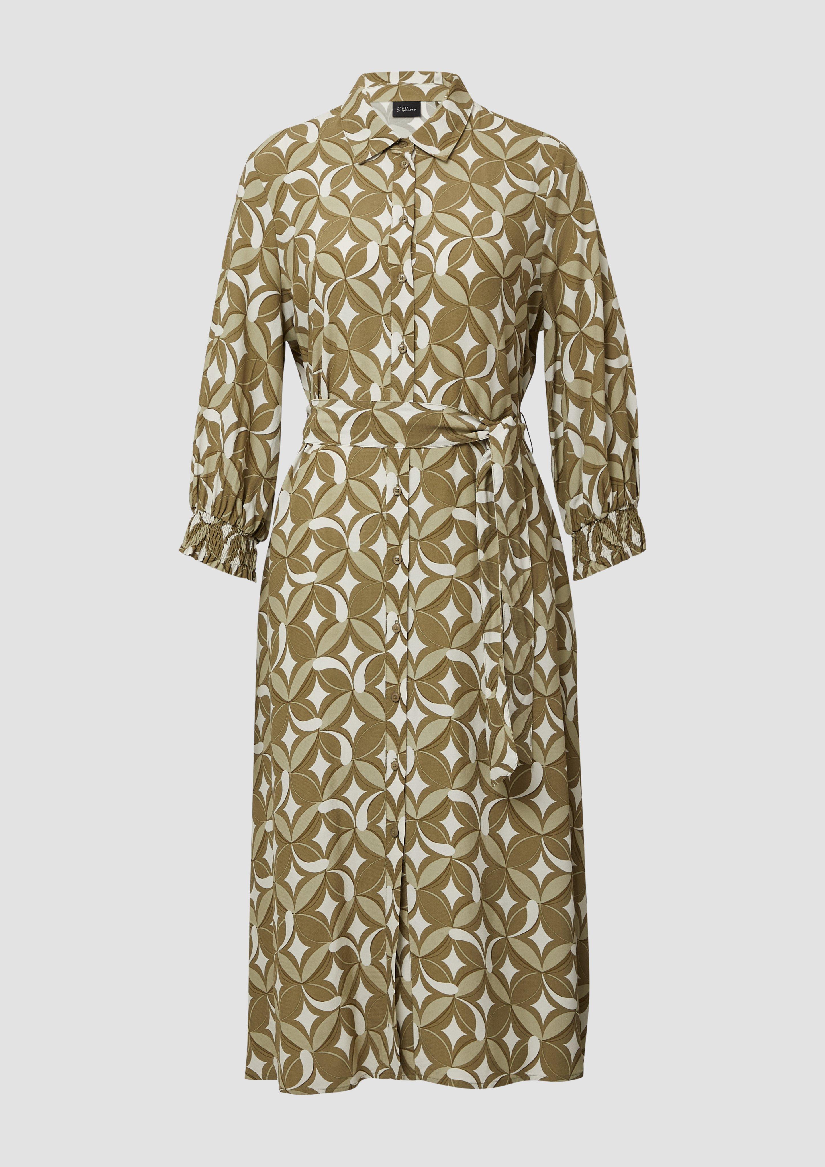 s.Oliver - Langes Viskosekleid mit All-over-Print und Bindegürtel, Damen, Grün