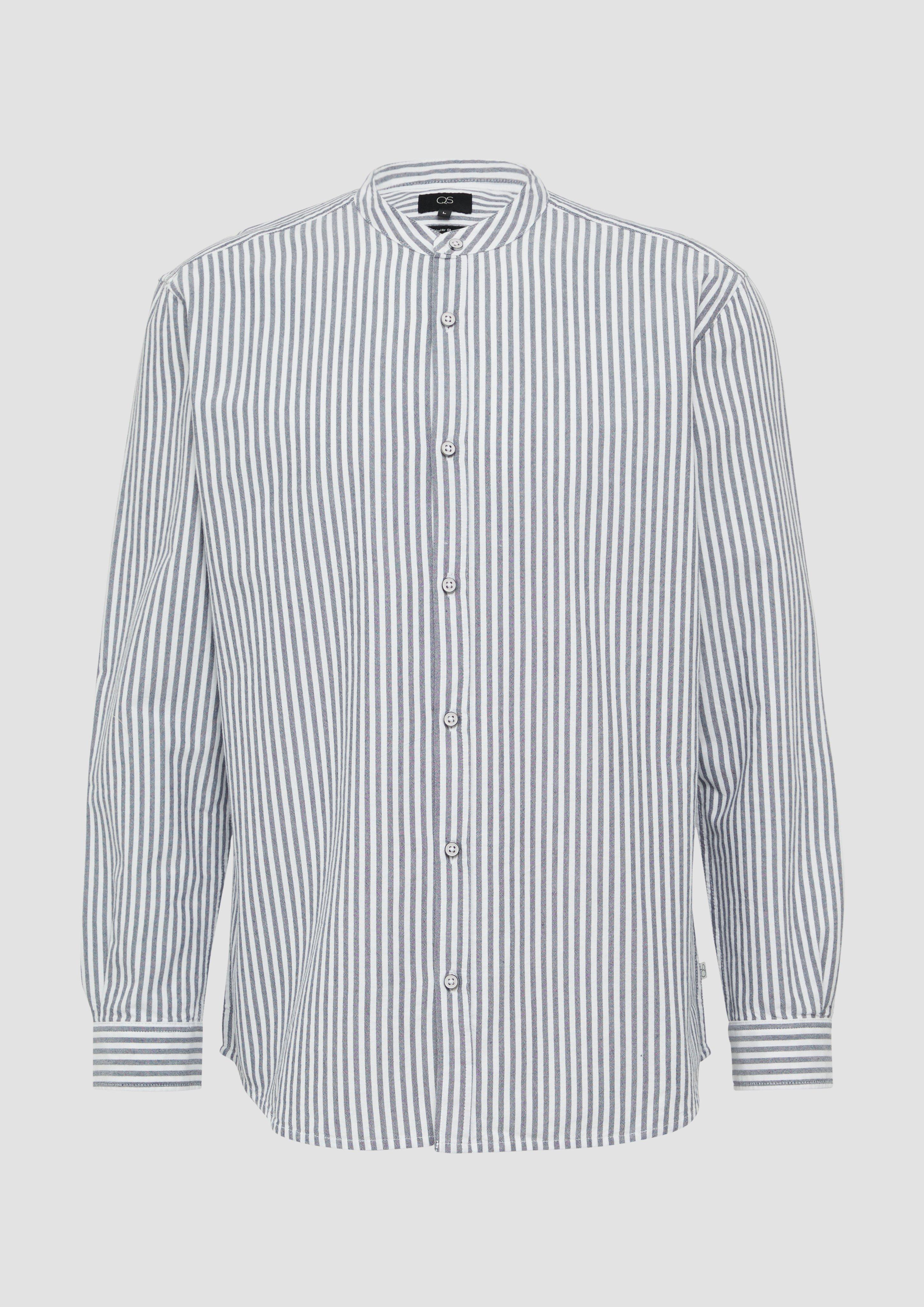 QS - Regular Fit: Stehkragenhemd aus gestreiftem Oxford, Herren, blau