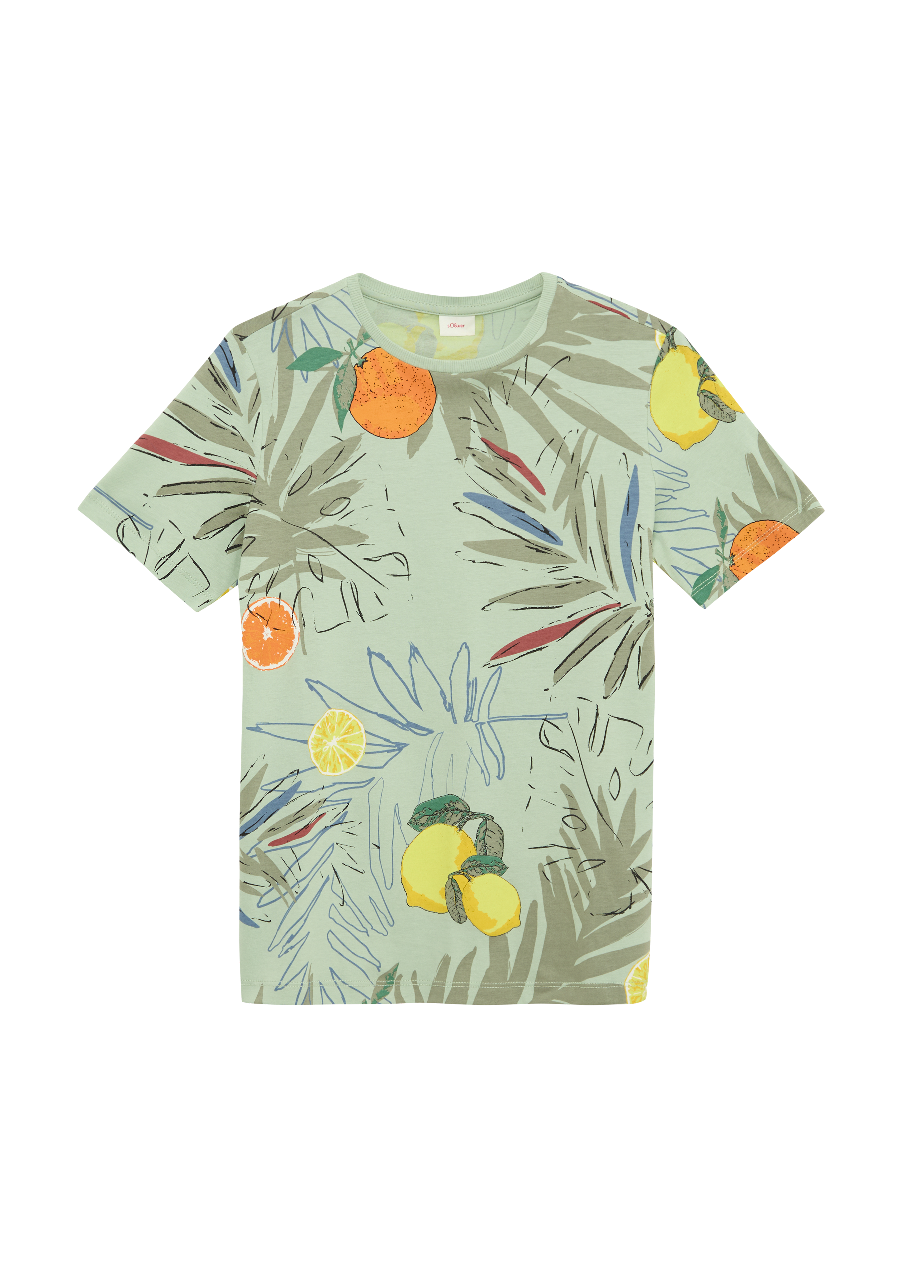 s.Oliver - T-Shirt mit All-over-Print, Jungen, grün|mehrfarbig
