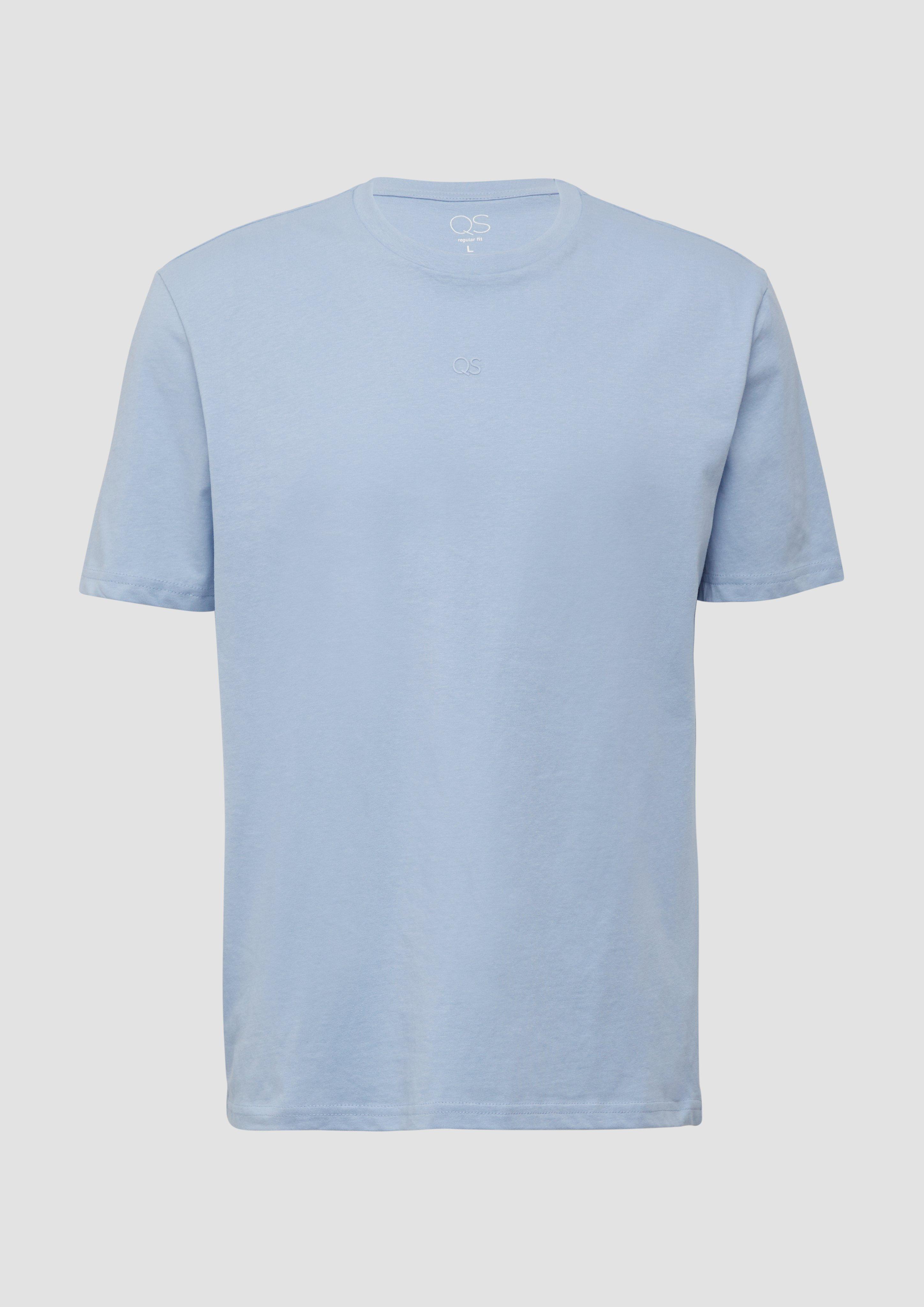 QS - Basic Rundhals T-Shirt mit Logo-Druck, Herren, blau
