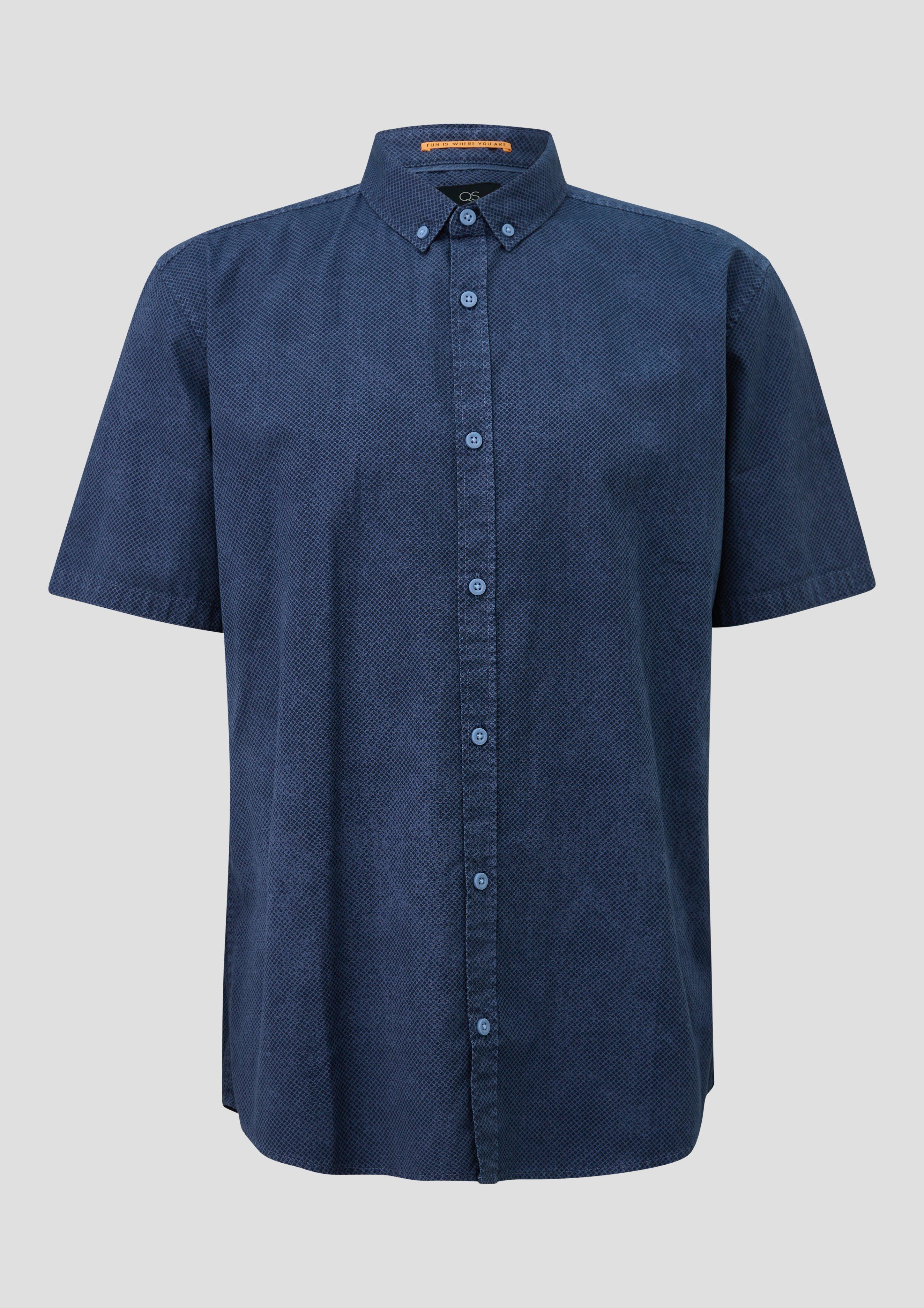 QS - Regular Fit: Gewaschenes Hemd mit All-over-Print, Herren, blau