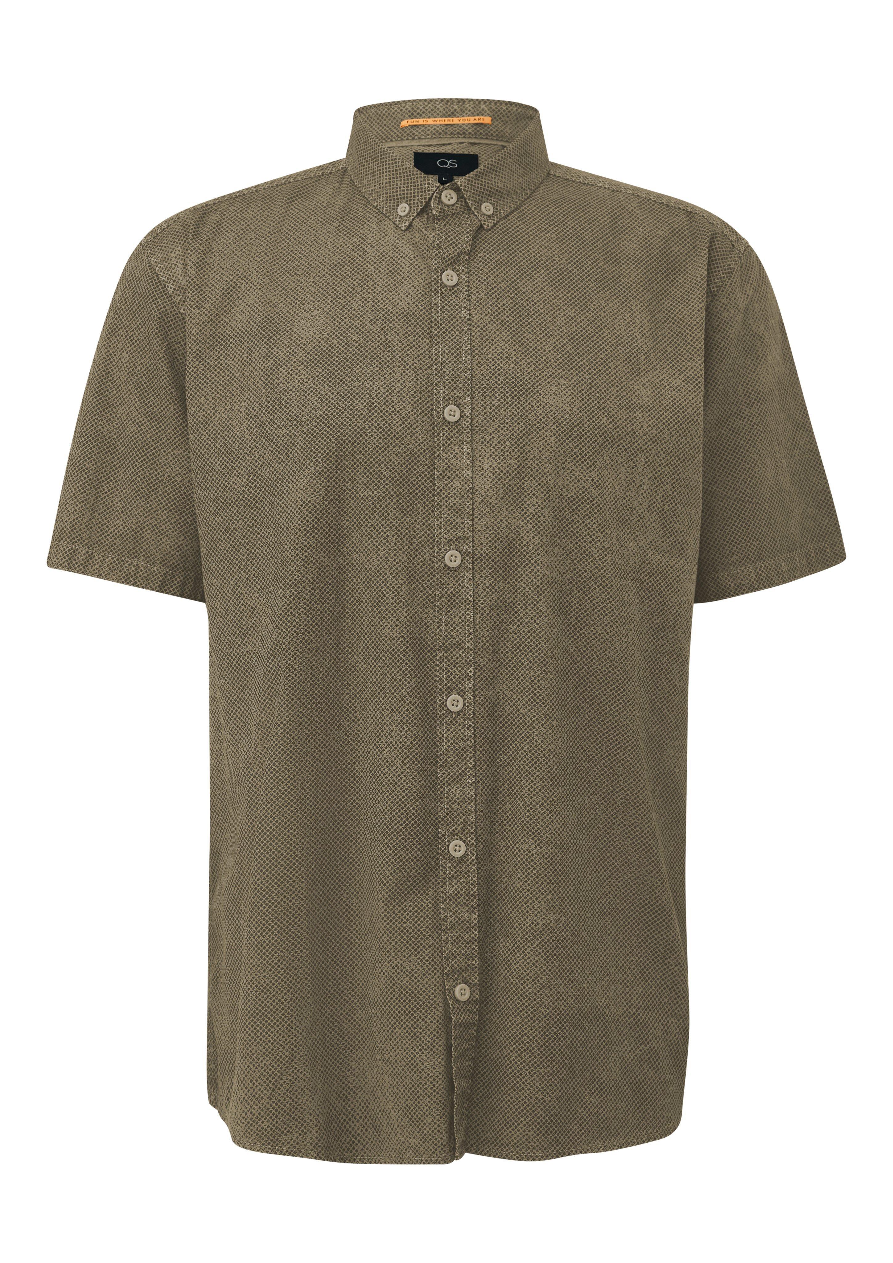 QS - Regular Fit: Gewaschenes Hemd mit All-over-Print, Herren, Grün